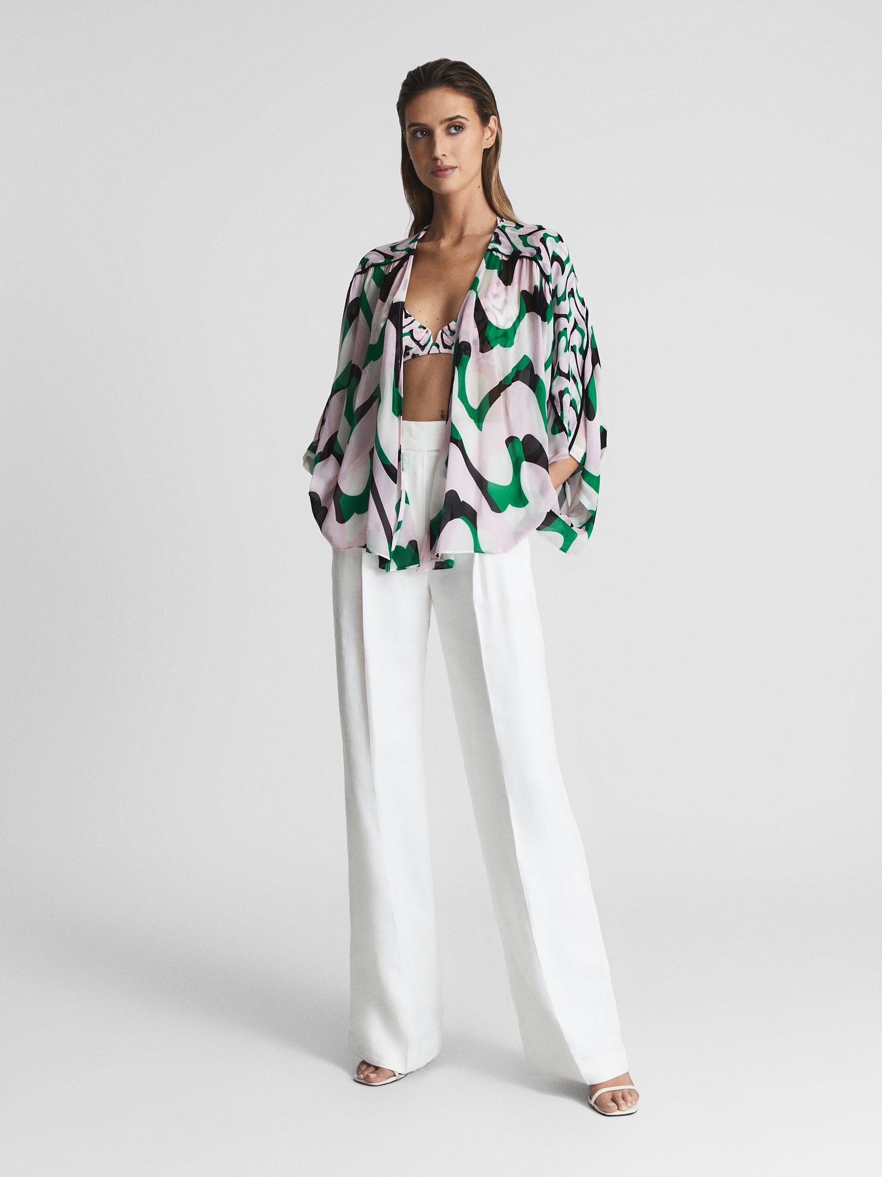 Printed Resort Shawl Top in Pink/Green - Image 3 of 5