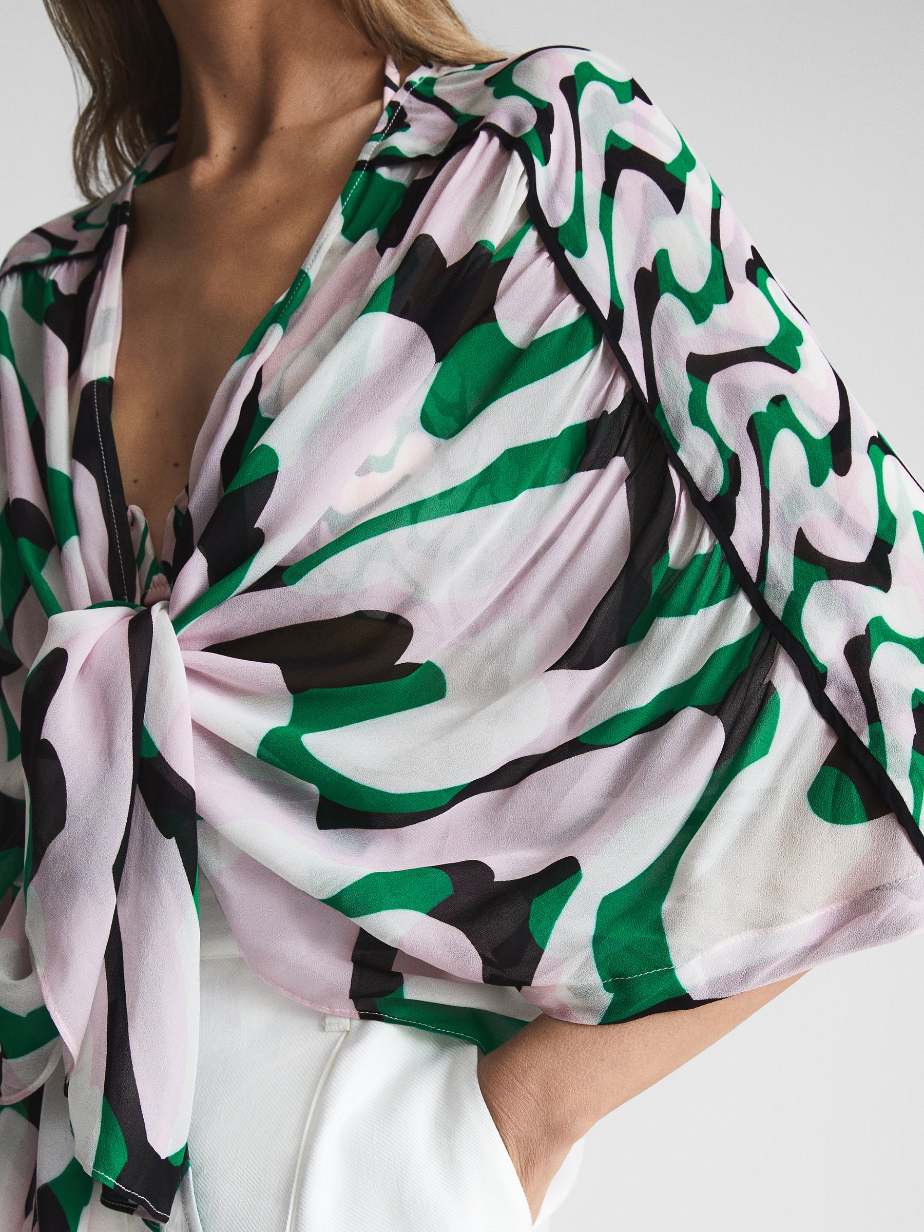 Printed Resort Shawl Top in Pink/Green - Image 4 of 5