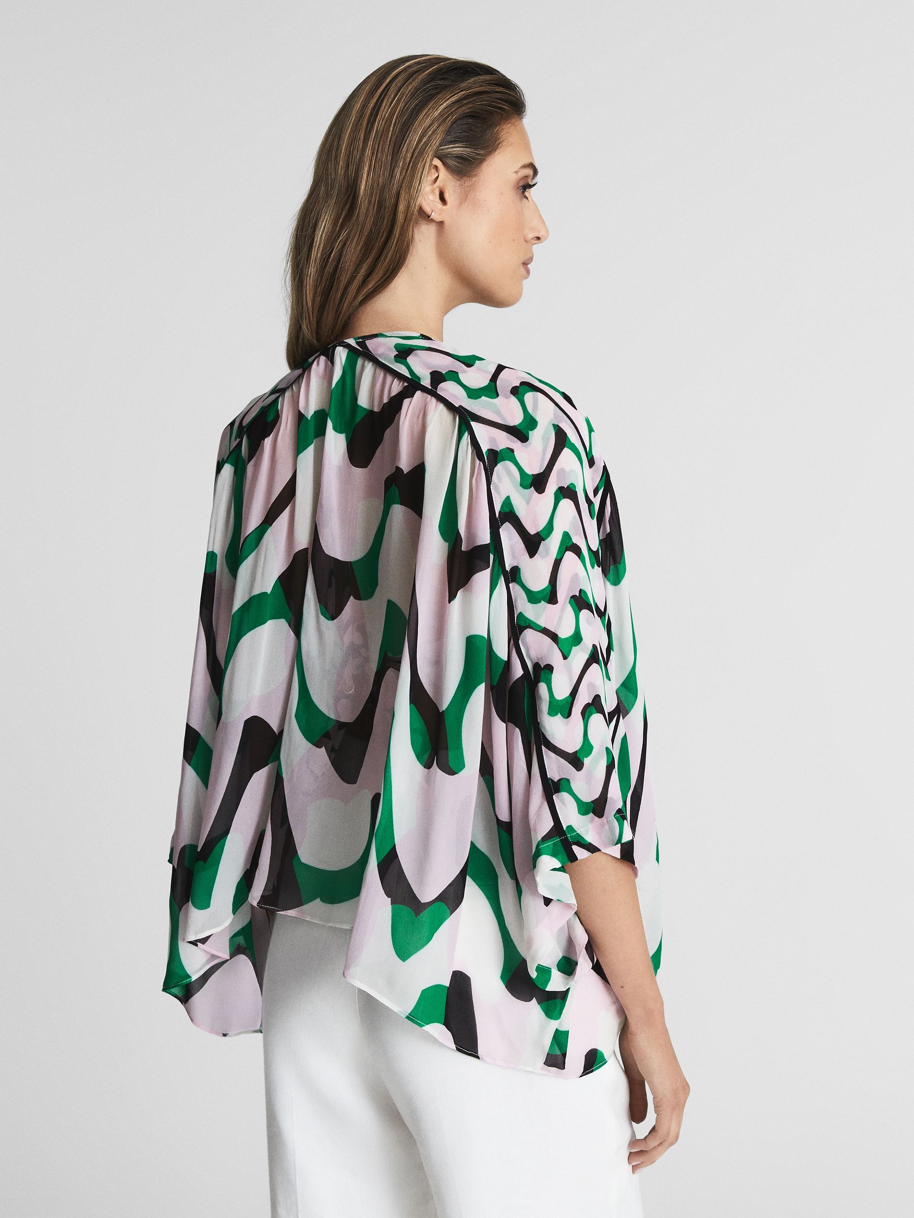 Printed Resort Shawl Top in Pink/Green - Image 5 of 5