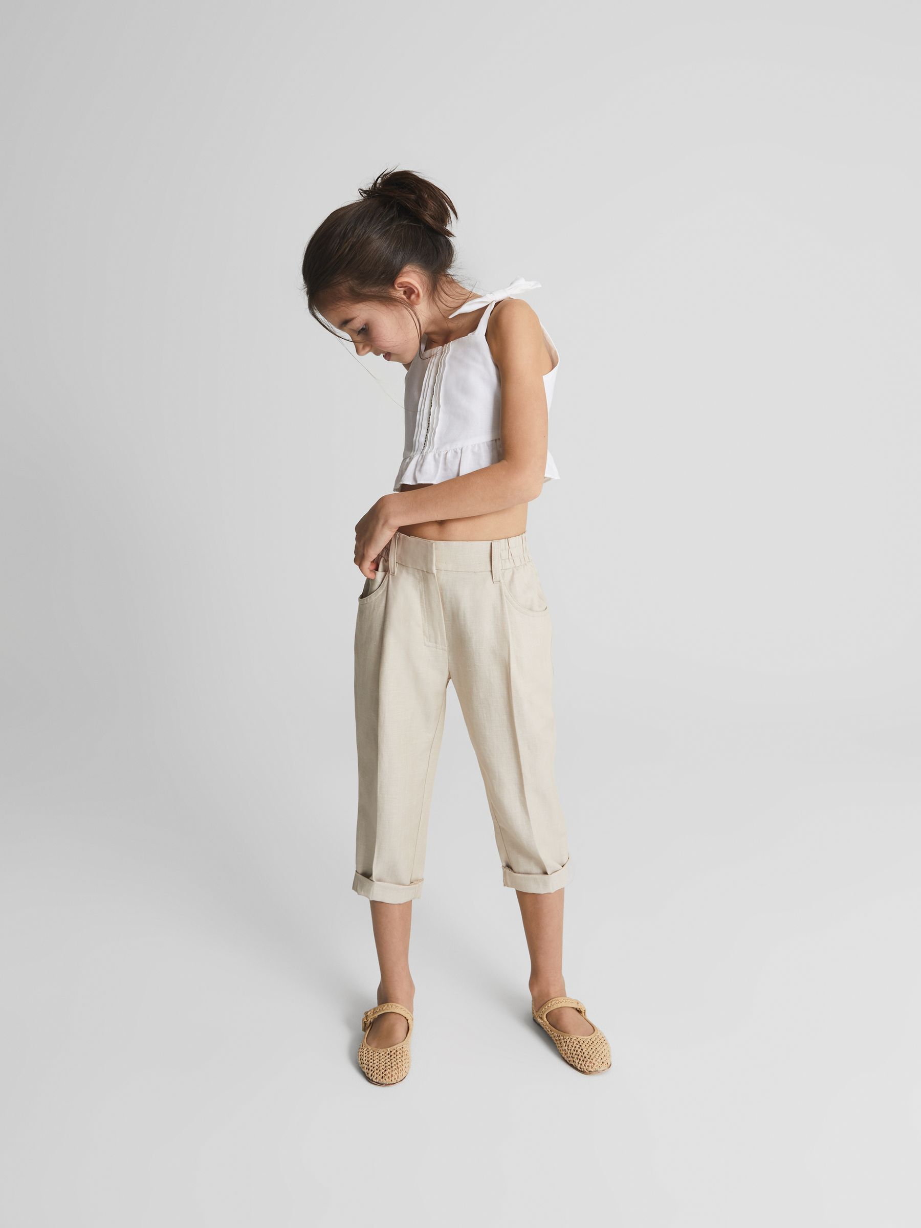 Tie Shoulder Crop Top in White - Image 3 of 6