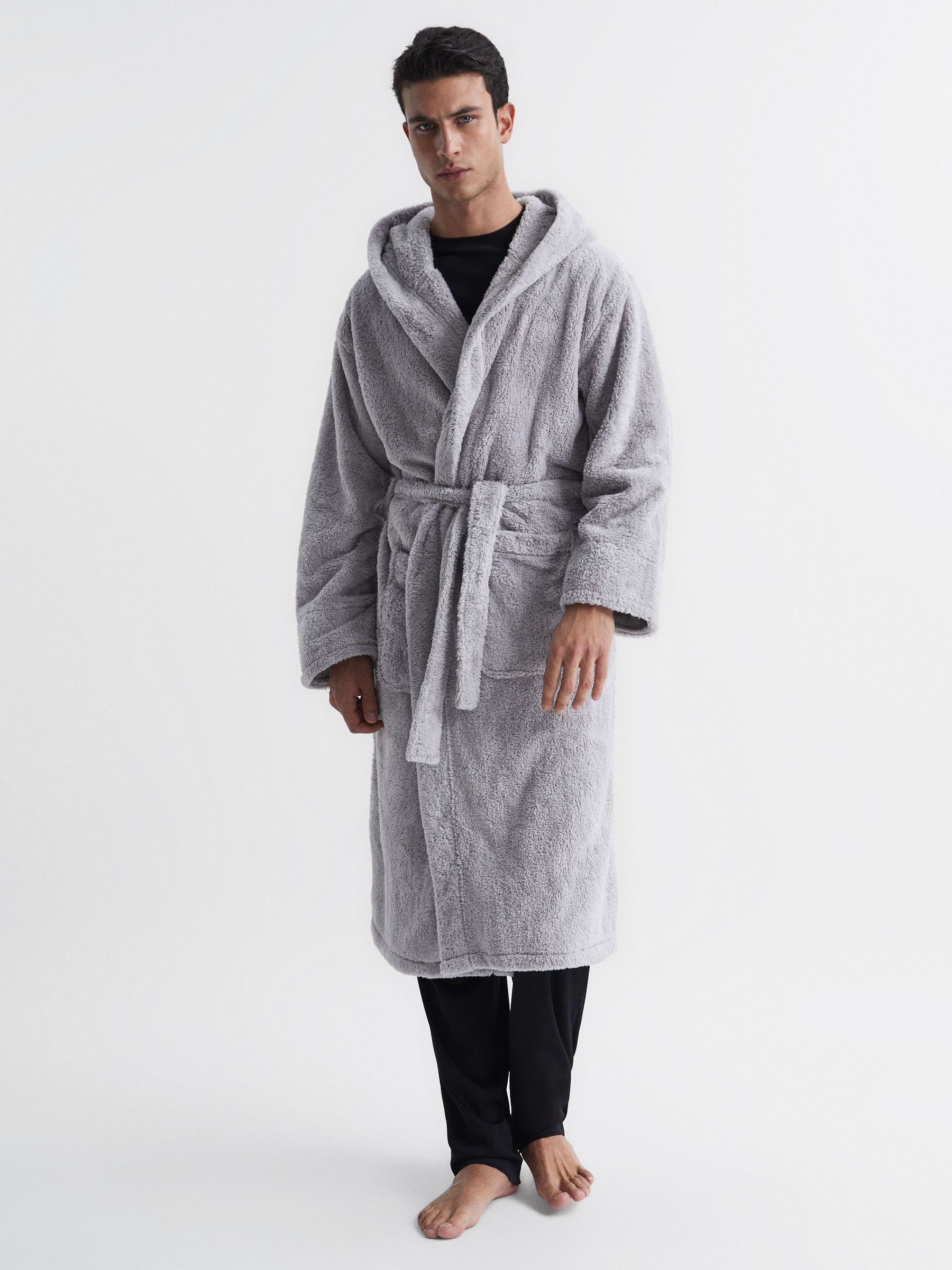 Towelling Bath Robe in Soft Grey - Image 1 of 4