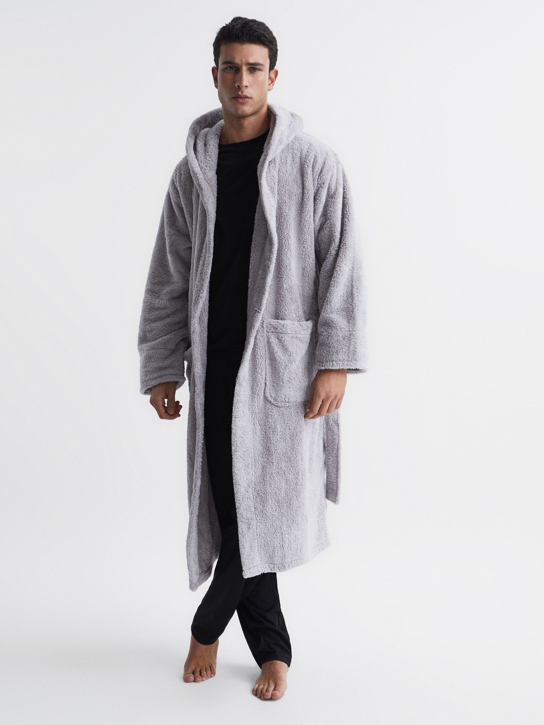 Towelling Bath Robe in Soft Grey - Image 3 of 4