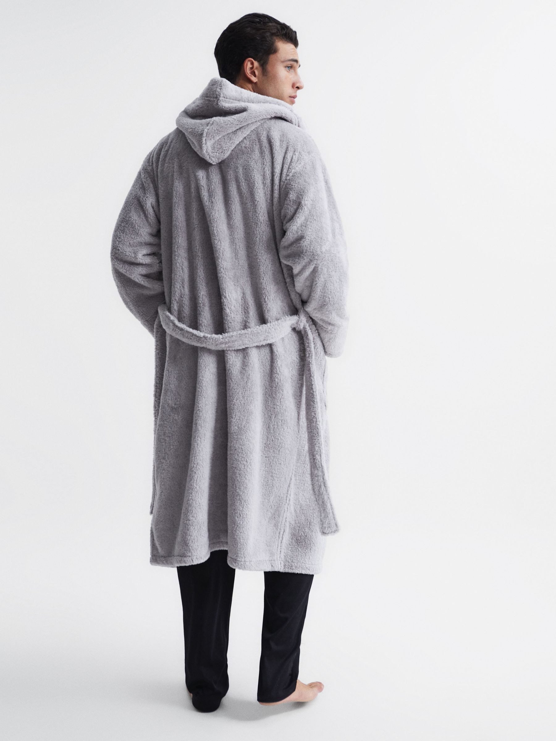 Towelling Bath Robe in Soft Grey - Image 4 of 4