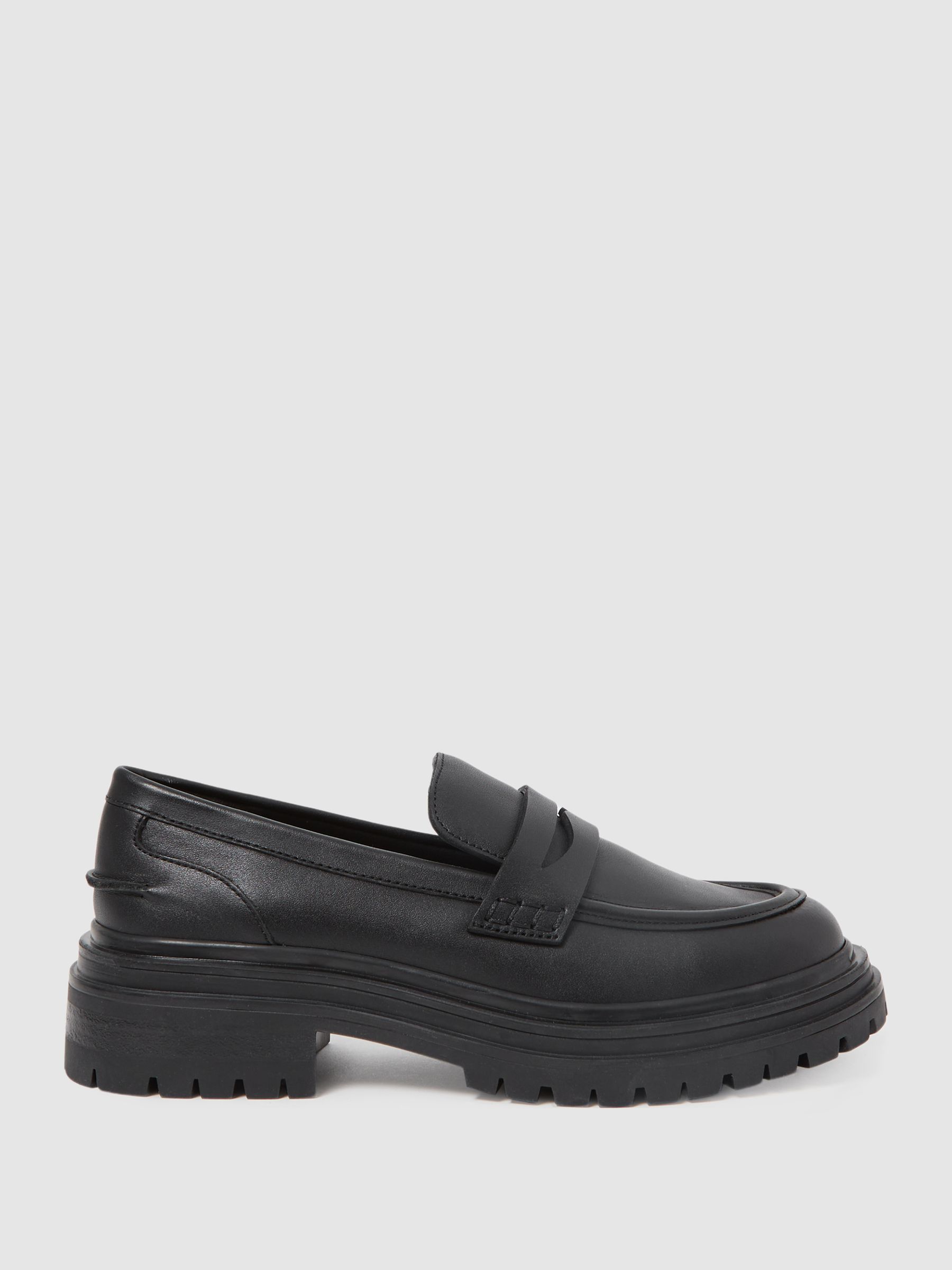 Leather Chunky Cleated Loafers in Black - Image 1 of 5