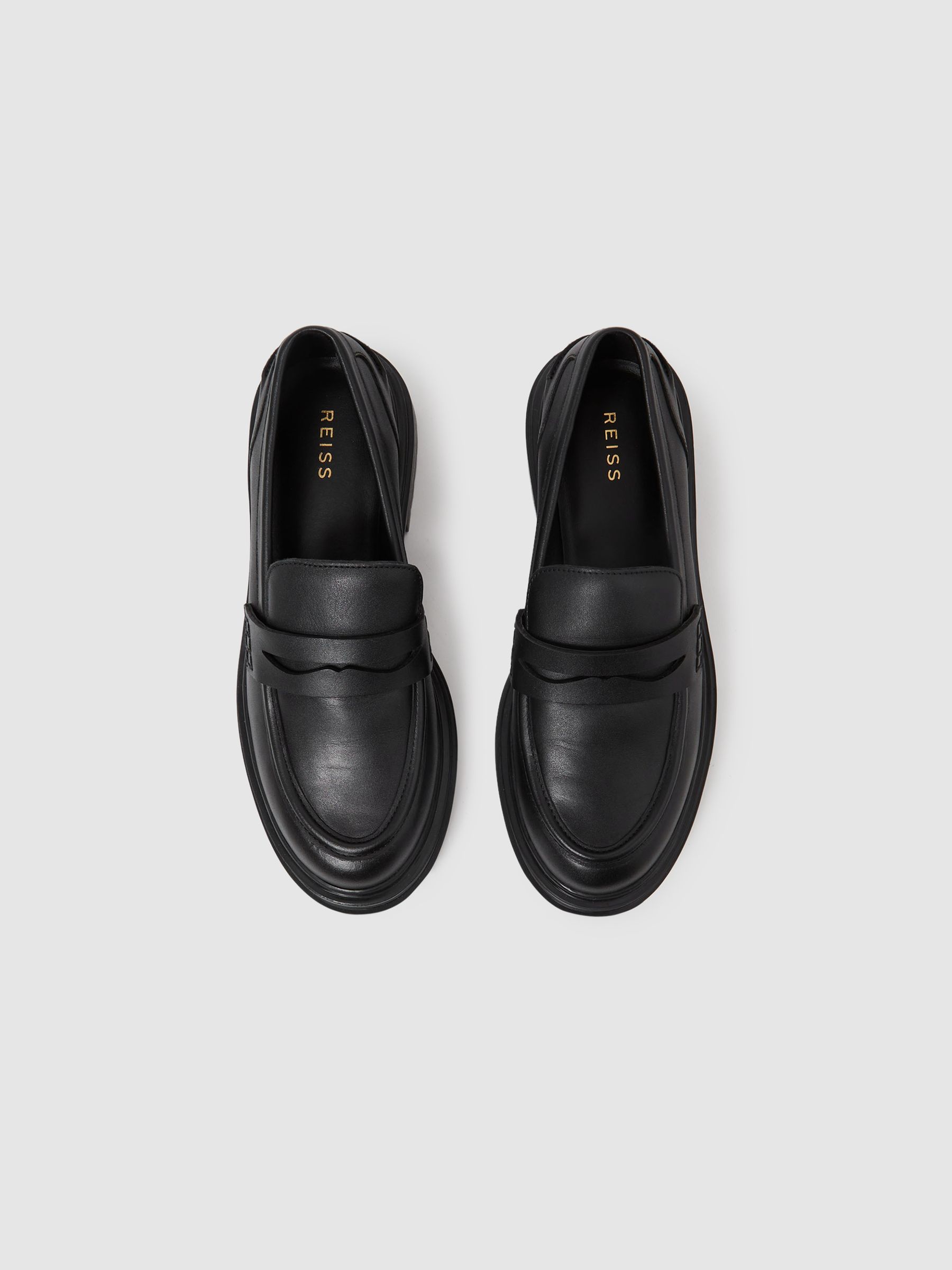 Reiss Leather Chunky Cleated Loafers in Black | REISS display picture 2