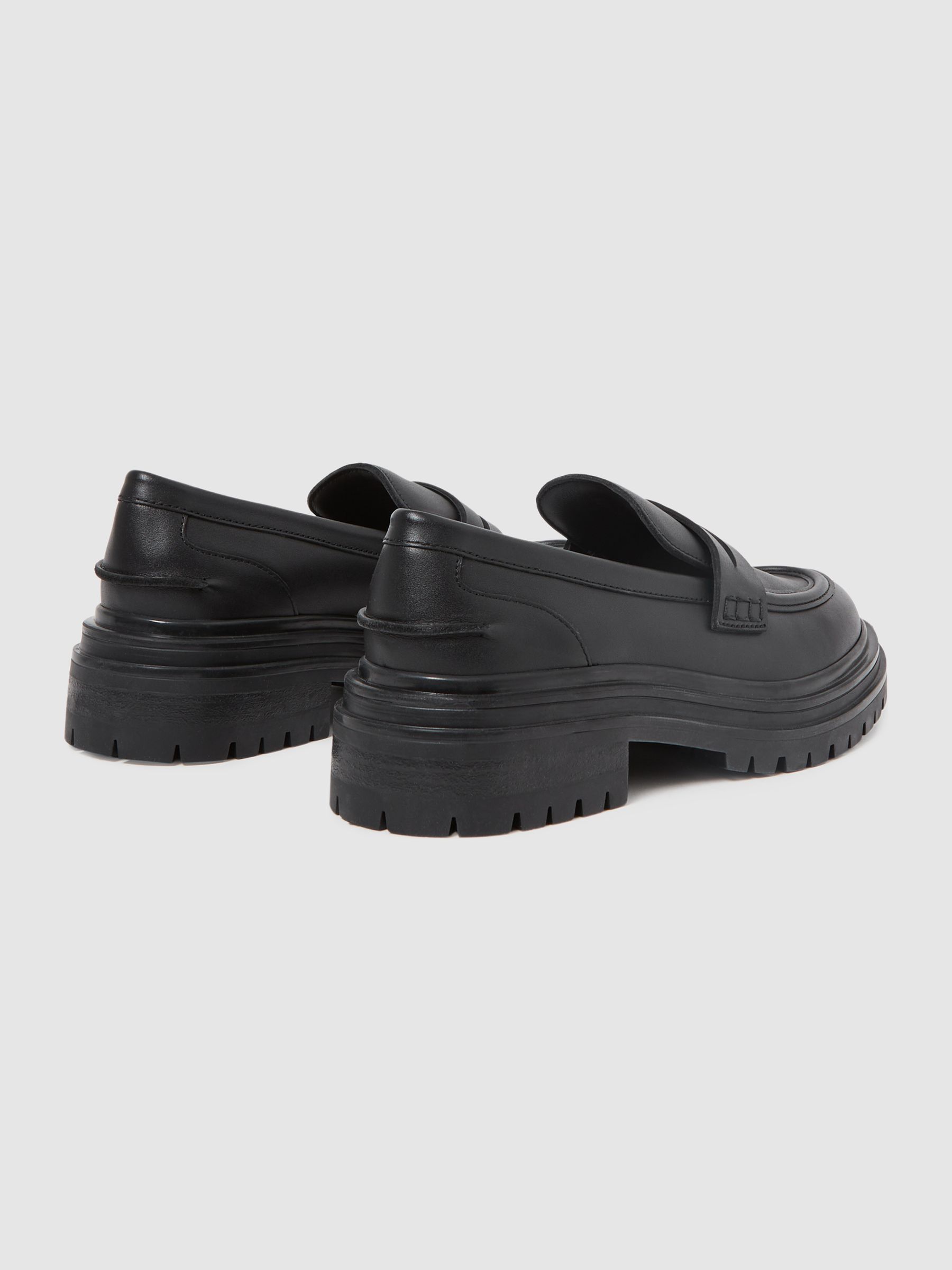 Leather Chunky Cleated Loafers in Black - Image 4 of 5