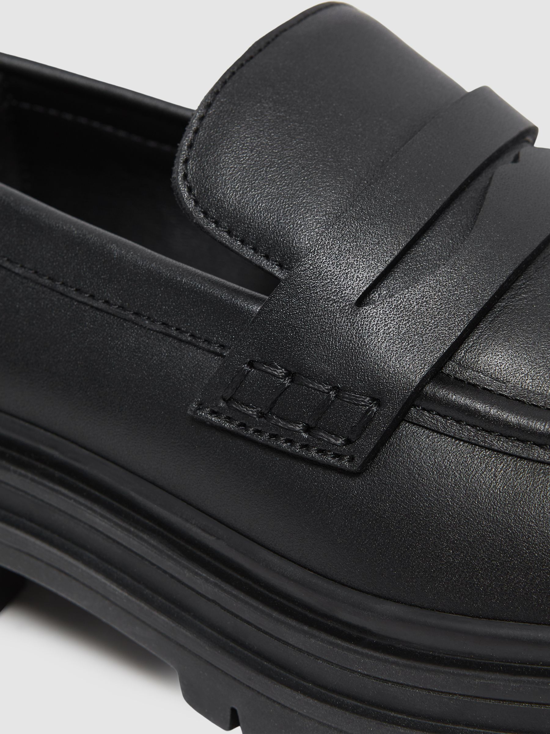 Leather Chunky Cleated Loafers in Black - Image 5 of 5