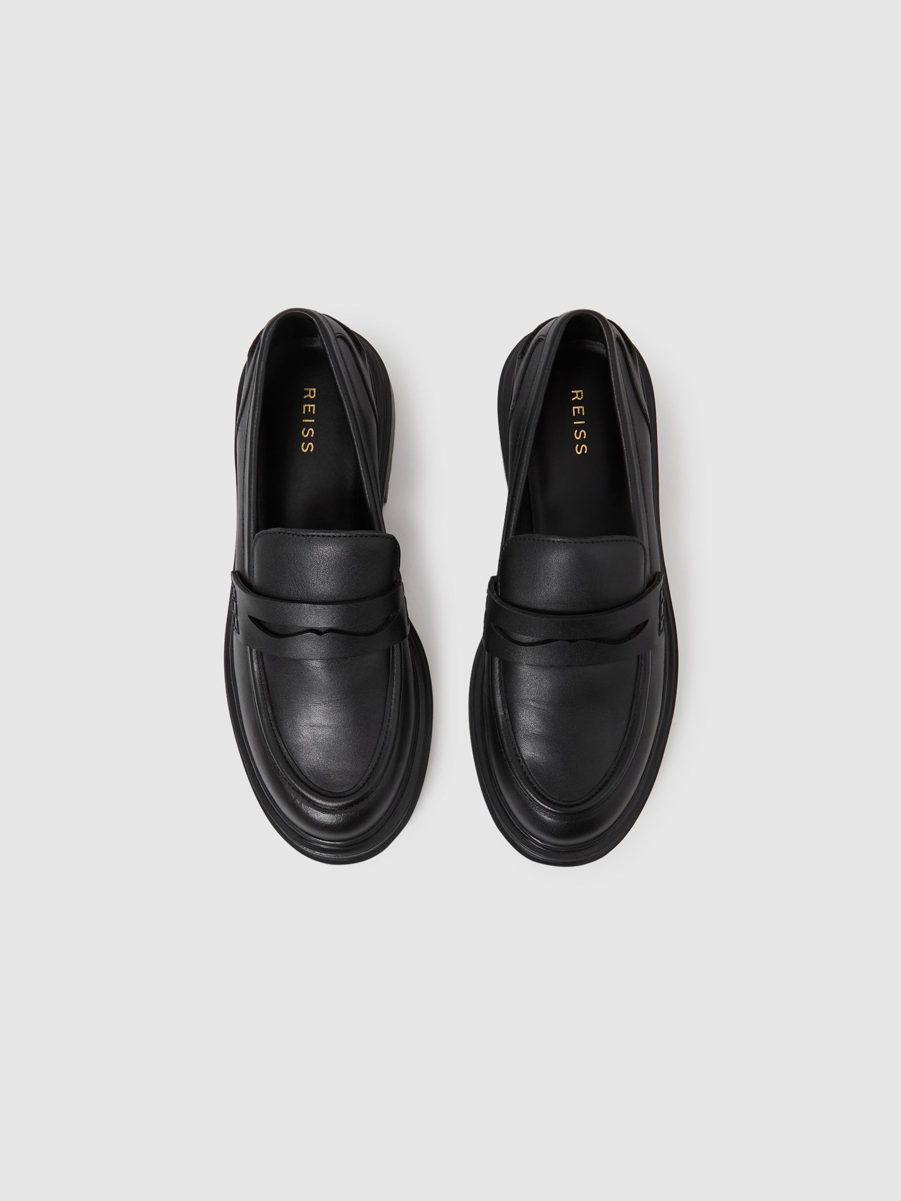 Leather Chunky Cleated Loafers in Black - Image 6 of 9