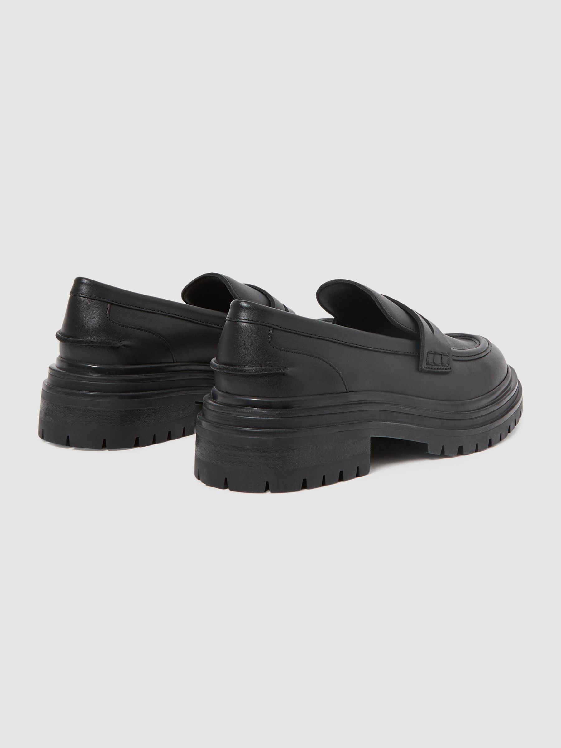 Leather Chunky Cleated Loafers in Black - Image 7 of 9