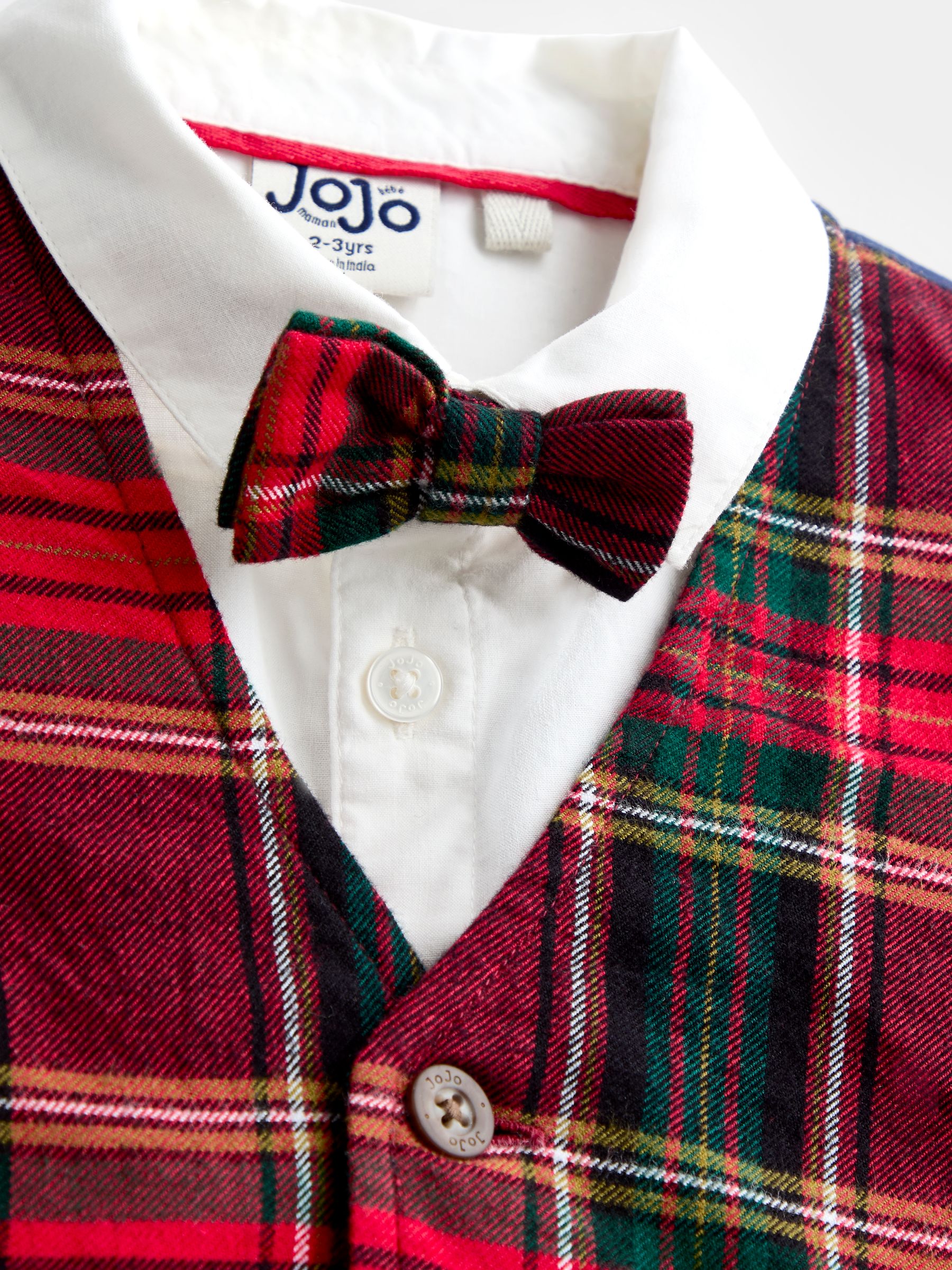 Dark Red Tartan 3-Piece Bow Tie Waistcoat & Shirt Set - Image 7 of 7 Dark Red Tartan 3-Piece Bow Tie Waistcoat & Shirt Set - Image 7 of 7