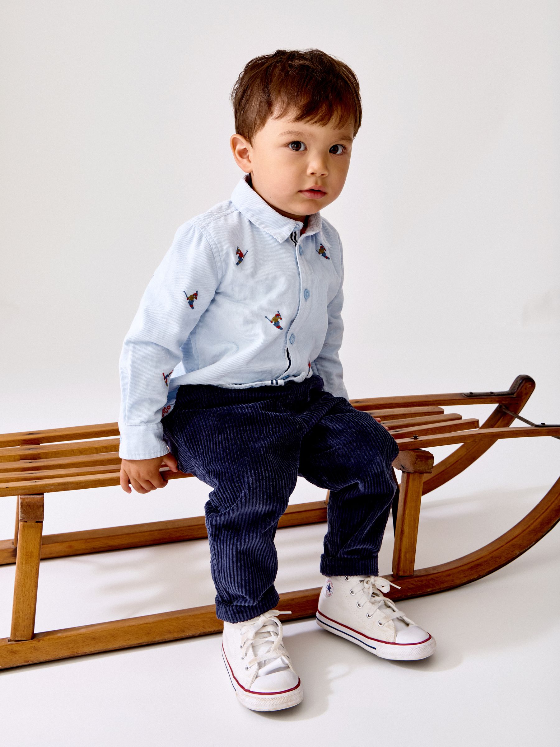 Light Blue Skiers Ski Embroidery Cord Shirt - Image 1 of 5