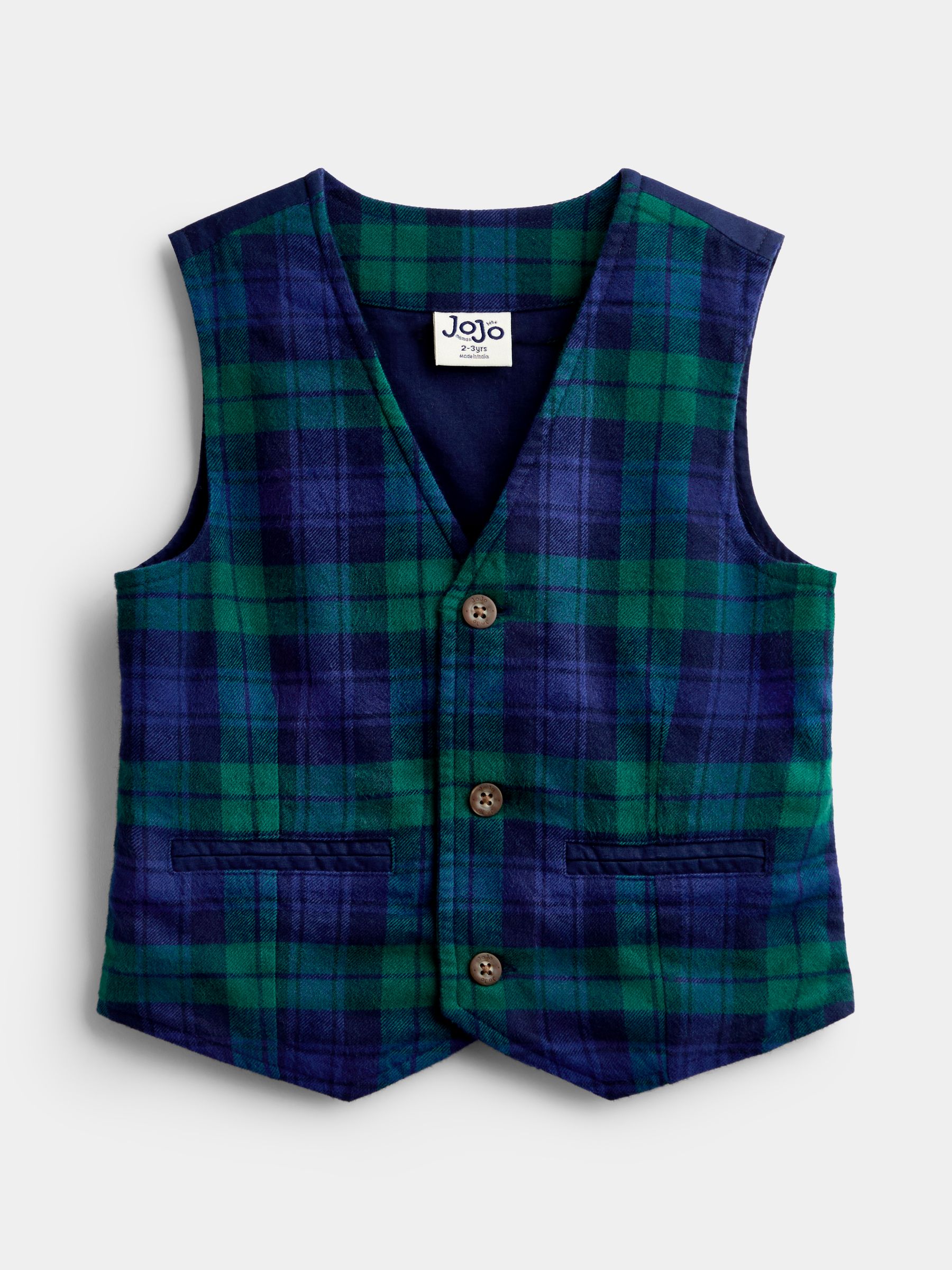 Navy Blue Tartan 3-Piece Bow Tie Waistcoat & Shirt Set - Image 4 of 6