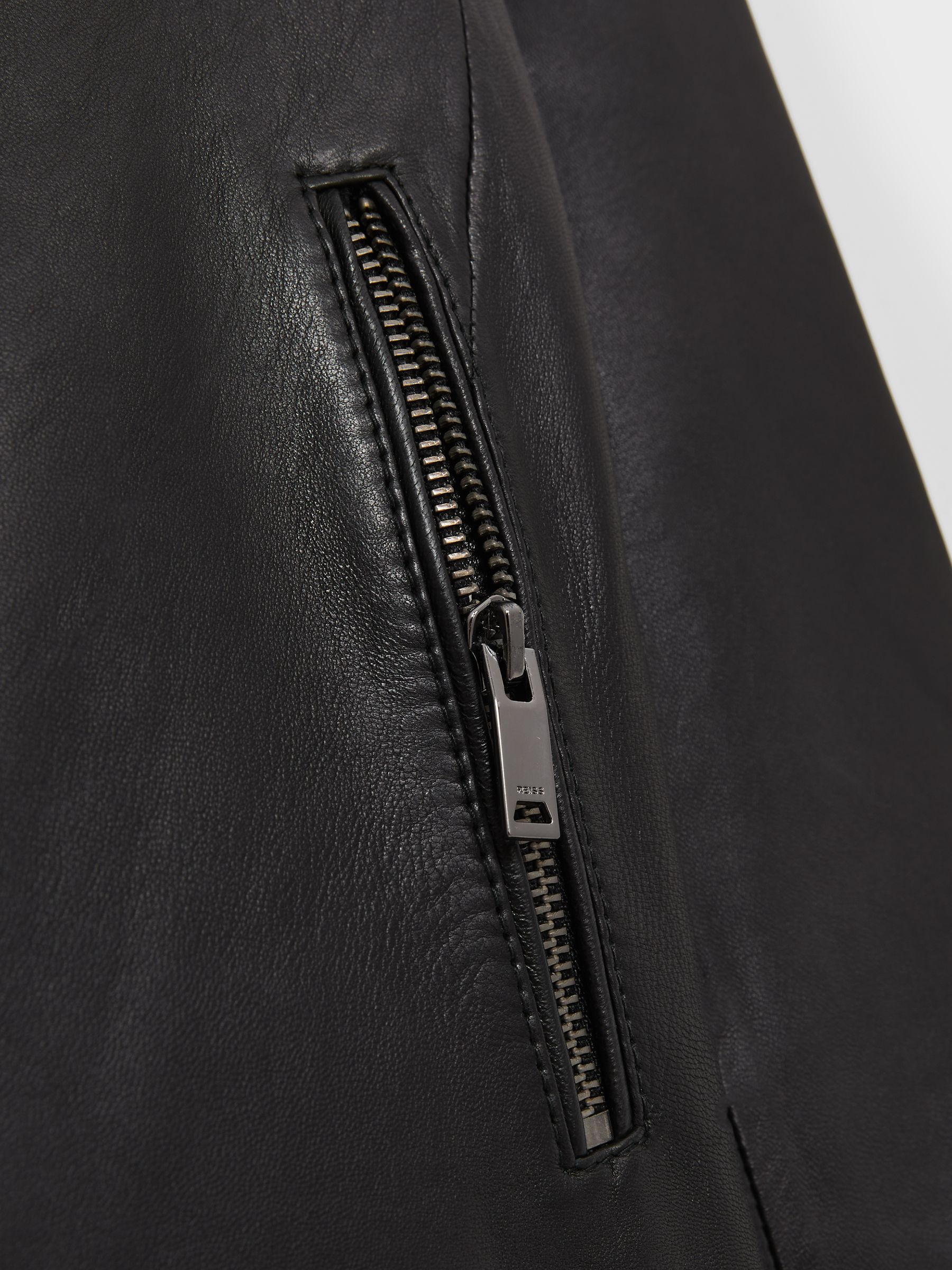 Leather Collarless Biker Jacket in Black - Image 7 of 7