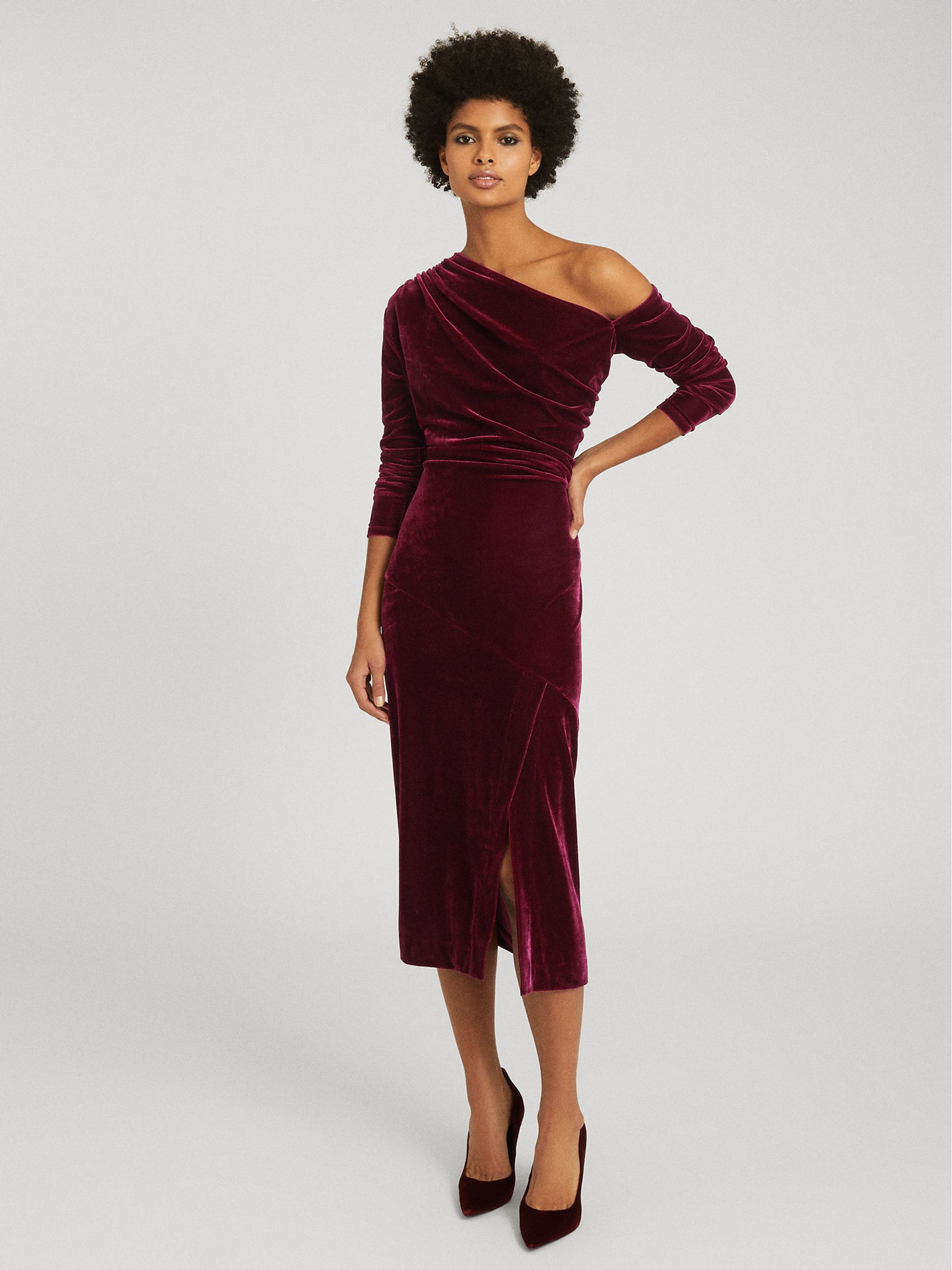 Velvet Midi Dress in Berry - Image 1 of 5 Velvet Midi Dress in Berry - Image 1 of 5