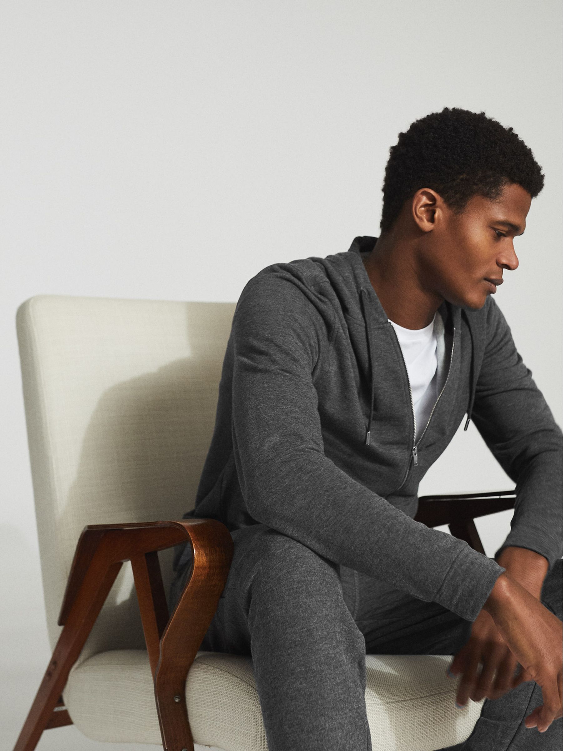 Melange Zip Through Hoodie in Dark Grey - Image 1 of 5