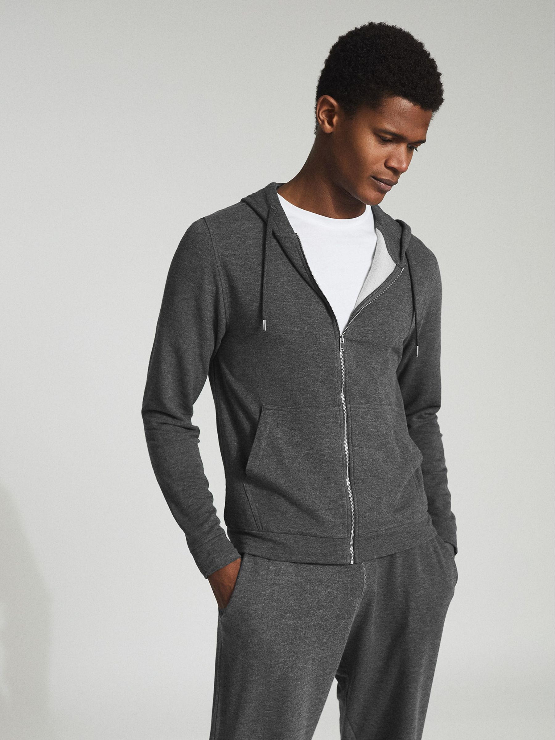 Melange Zip Through Hoodie in Dark Grey - Image 3 of 5
