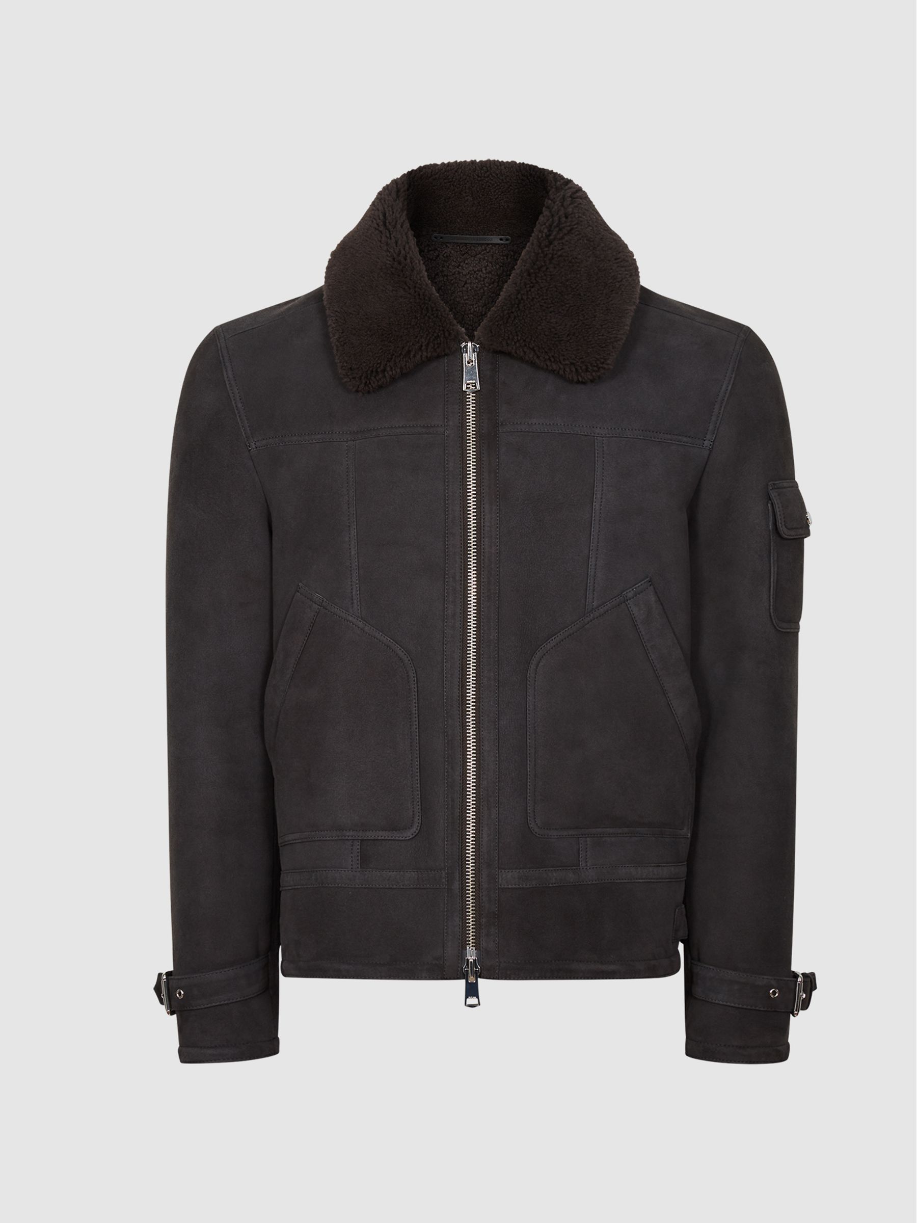 Suede Shearling Jacket in Grey - Image 2 of 7