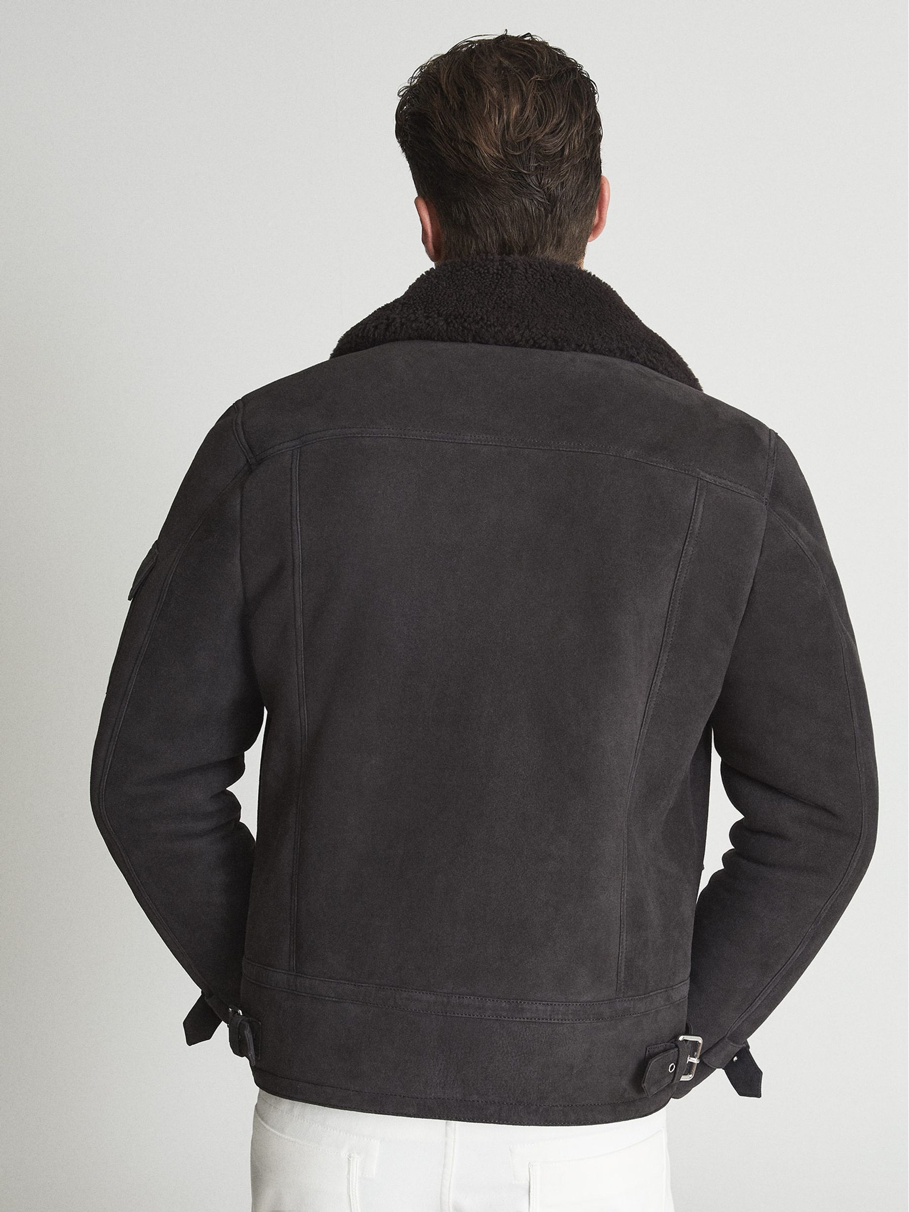 Suede Shearling Jacket in Grey - Image 5 of 7