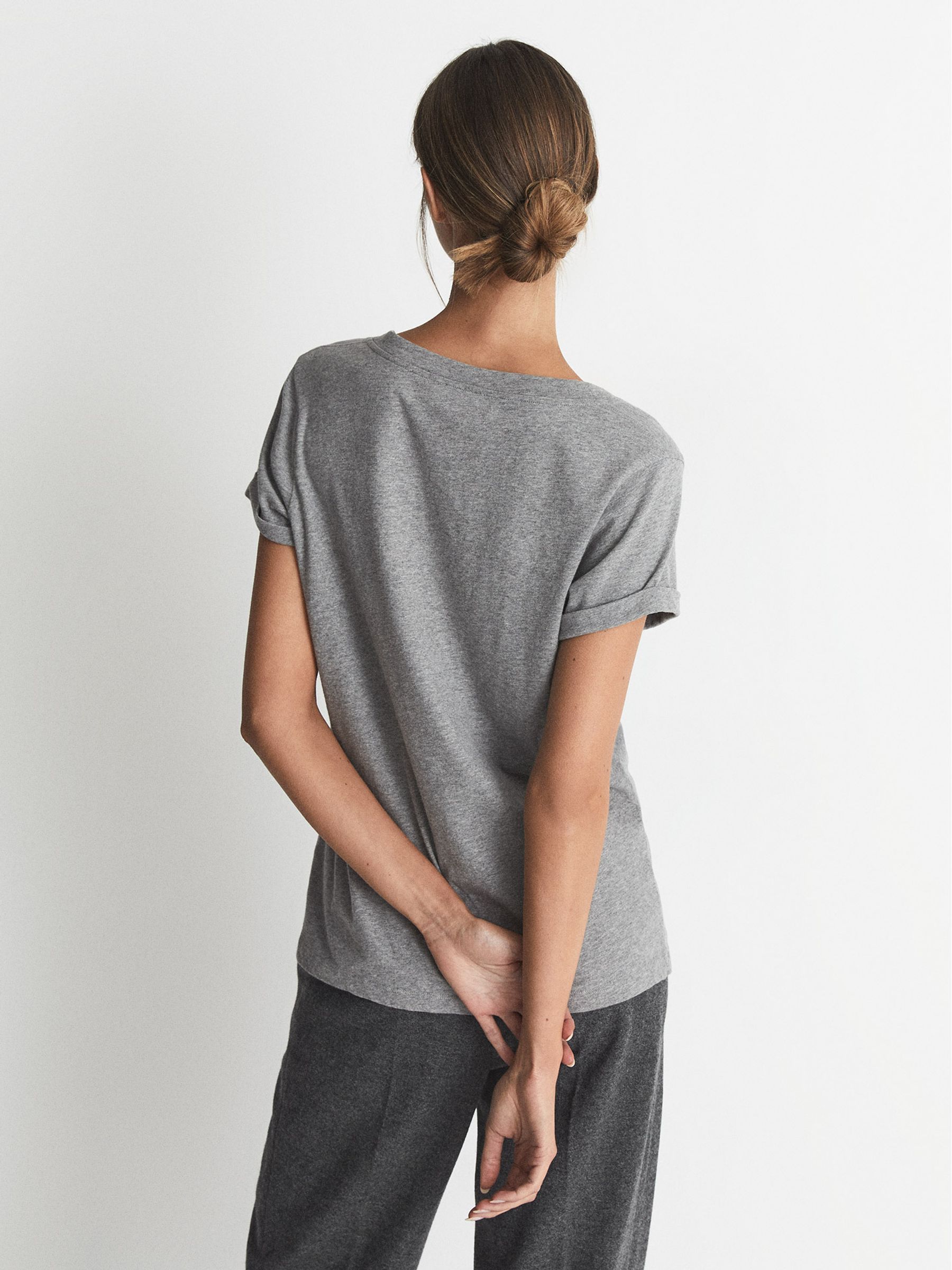 Cotton-jersey V-neck T-shirt in Grey Marl - Image 4 of 5