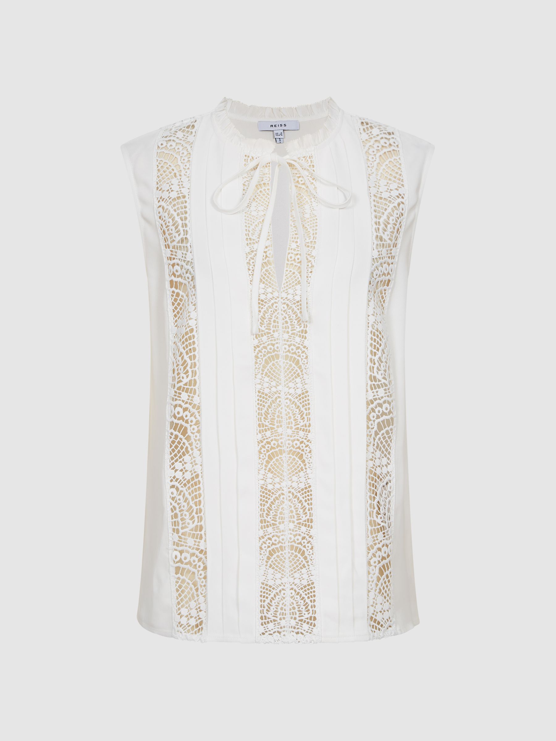 Sleeveless Embroidered Lace Blouse in White - Image 2 of 5