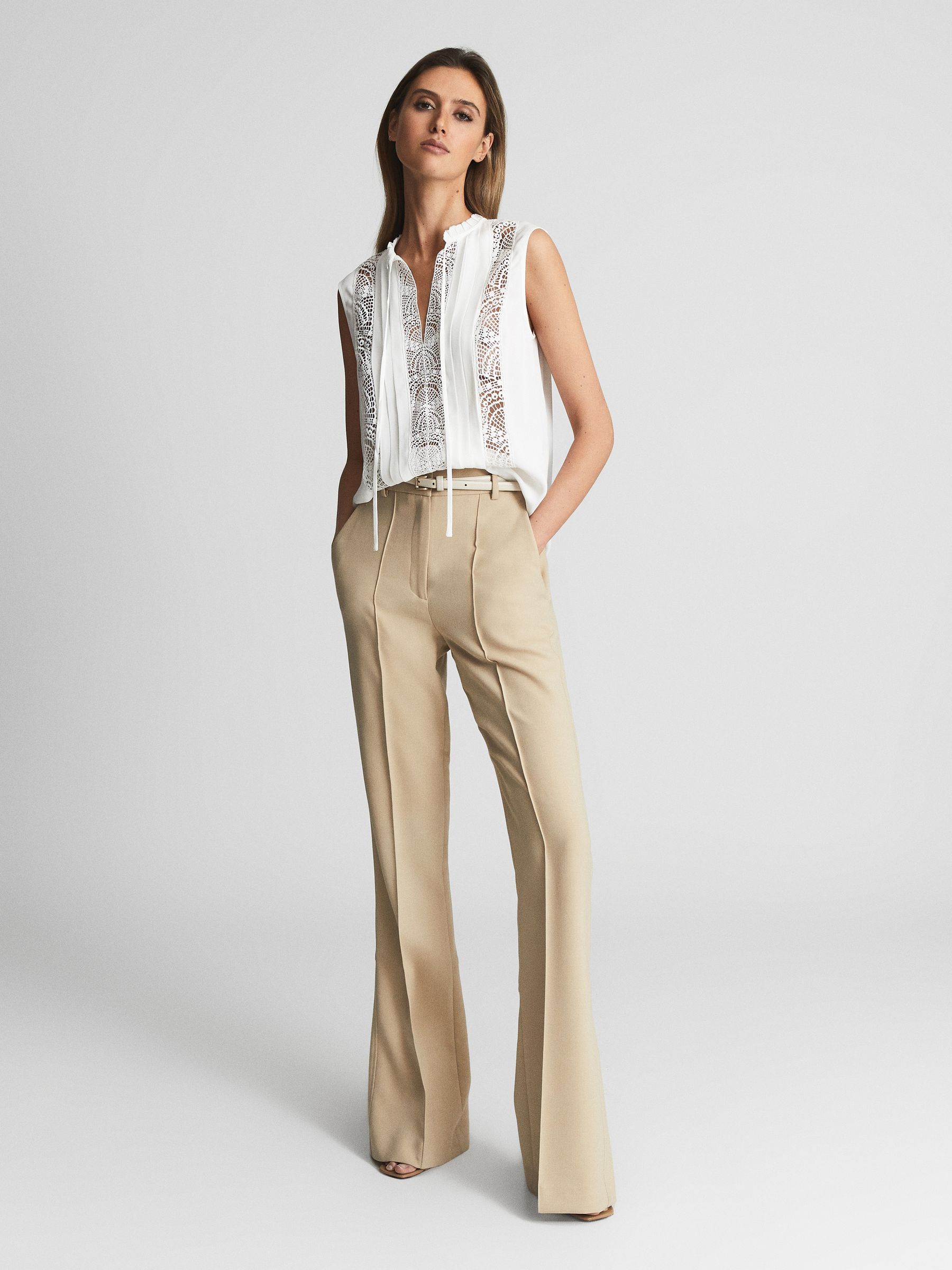 Sleeveless Embroidered Lace Blouse in White - Image 3 of 5
