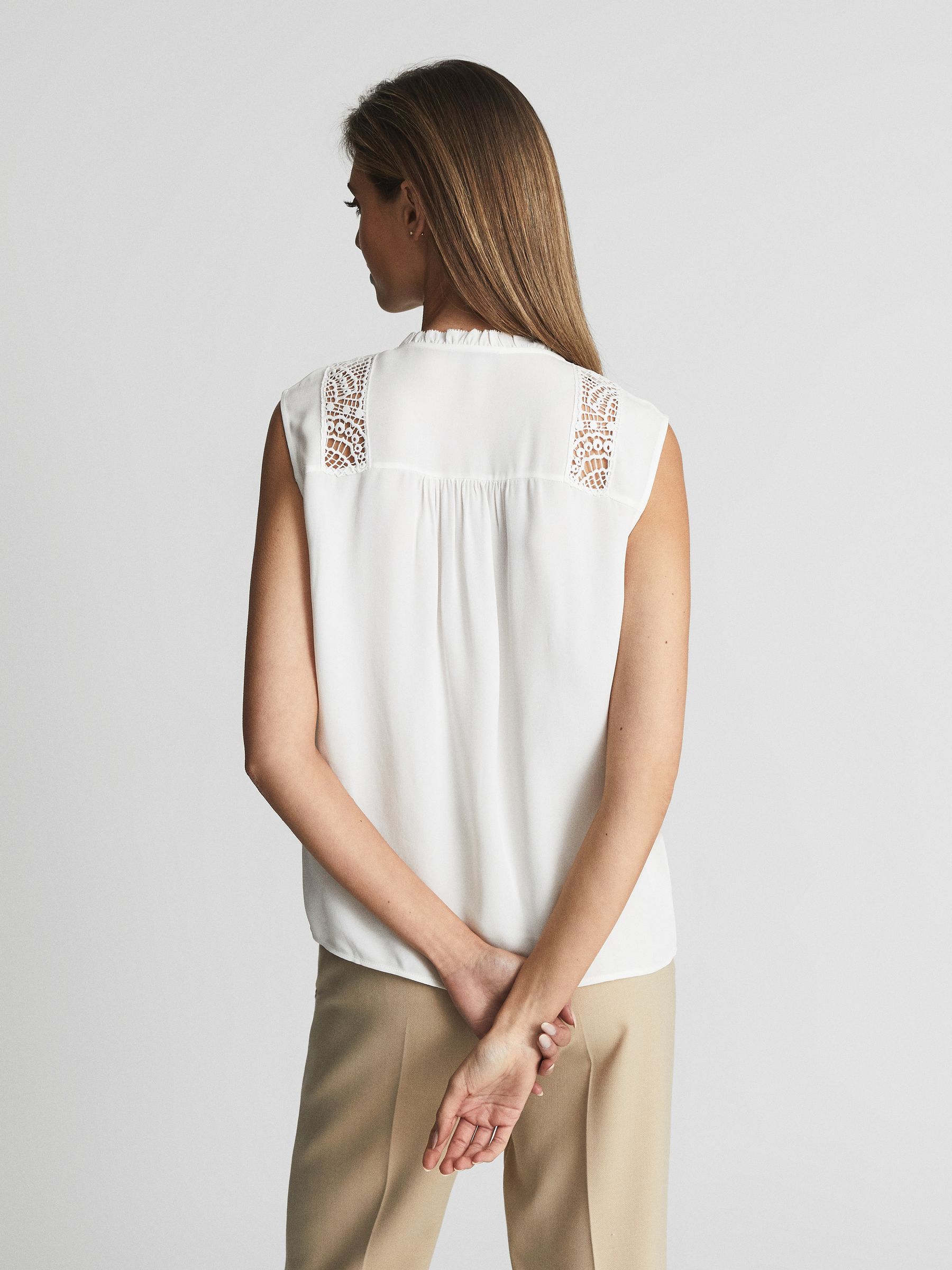 Sleeveless Embroidered Lace Blouse in White - Image 5 of 5
