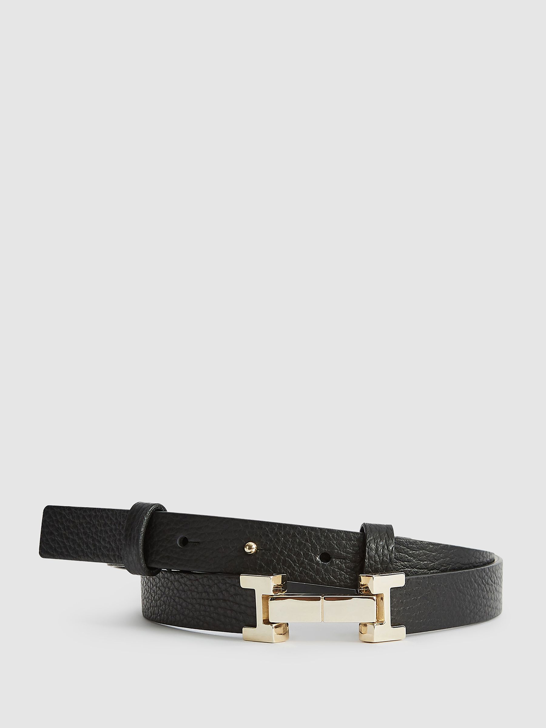 Reiss Leather Square Hinge Belt in Black | REISS