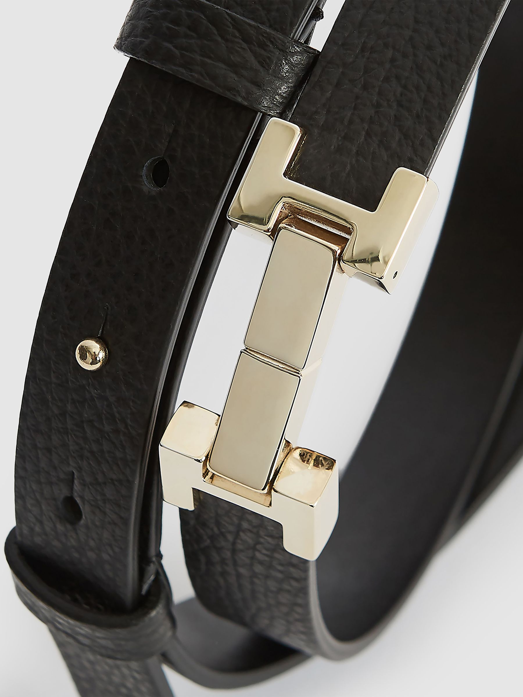 Reiss Leather Square Hinge Belt in Black | REISS