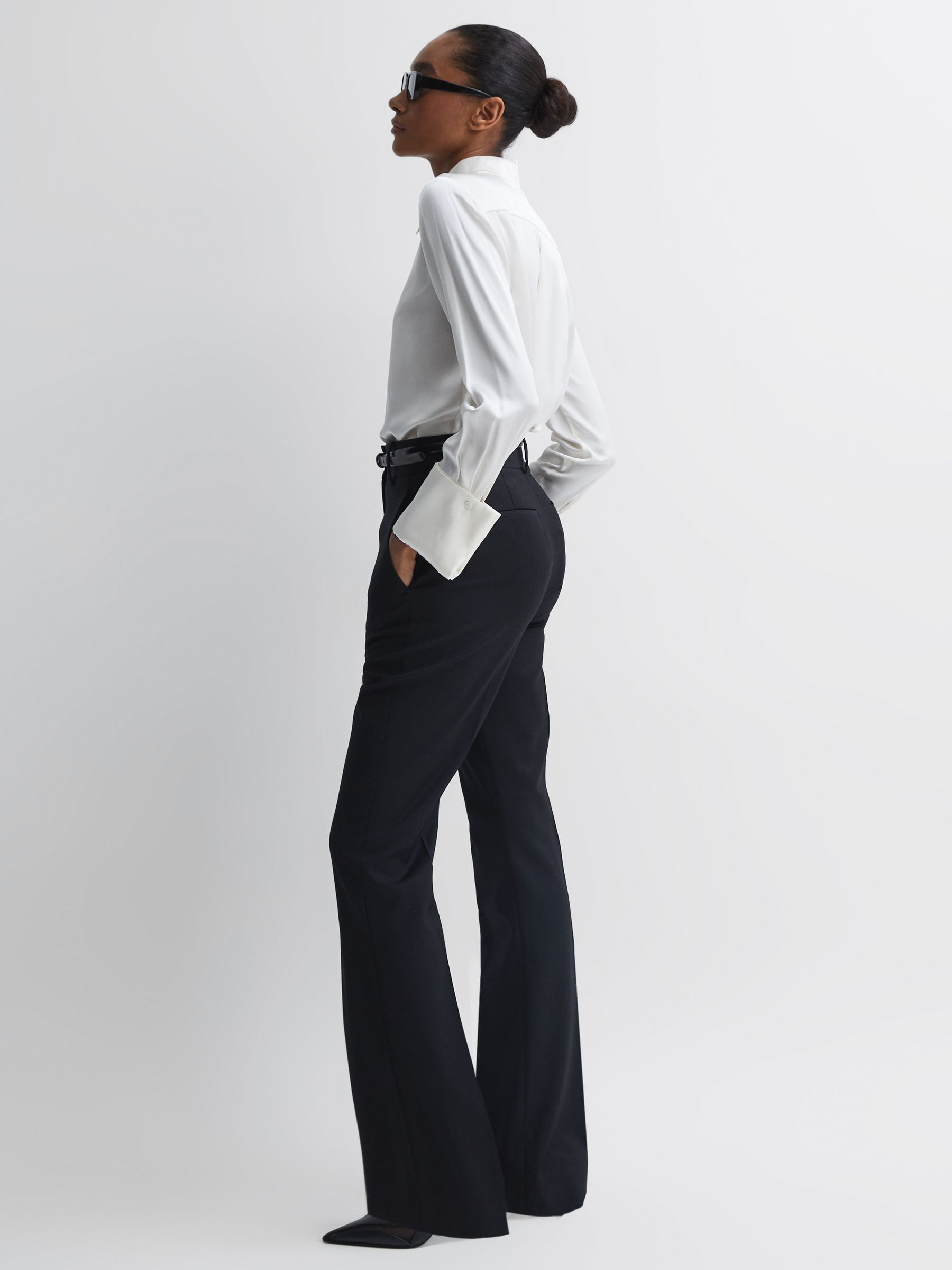 Petite Wool-Blend Tailored Flared Suit Trousers in Black - Image 3 of 6