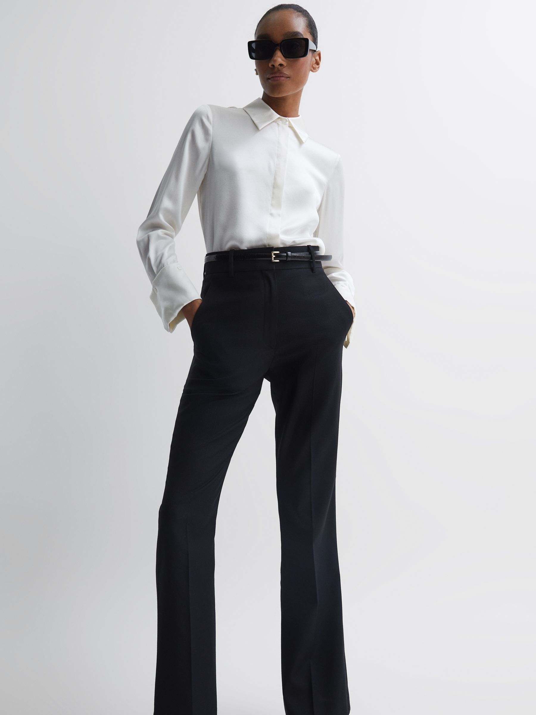 Petite Wool-Blend Tailored Flared Suit Trousers in Black - Image 4 of 6