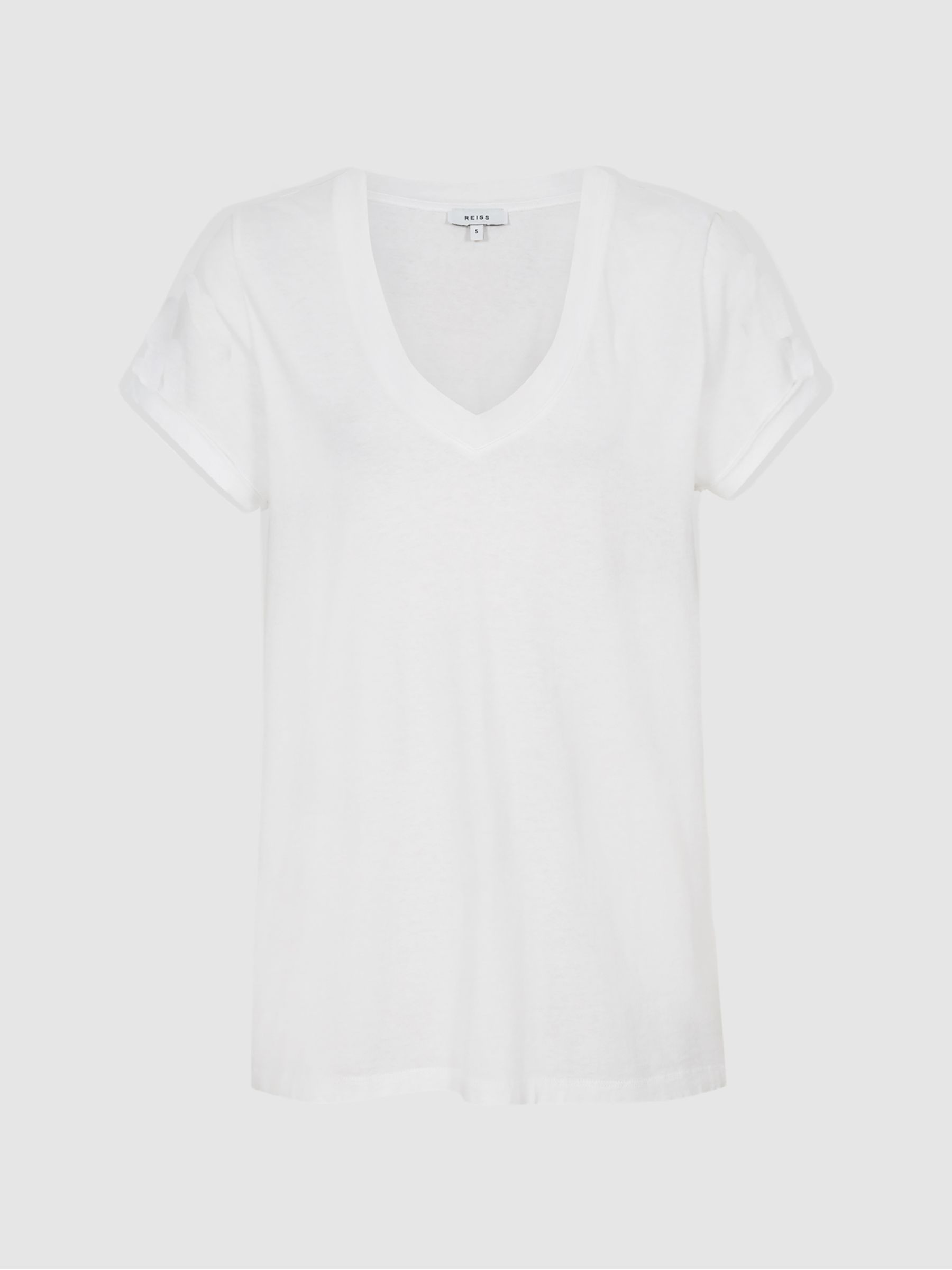 Cotton V-Neck T-Shirt in White - Image 2 of 5