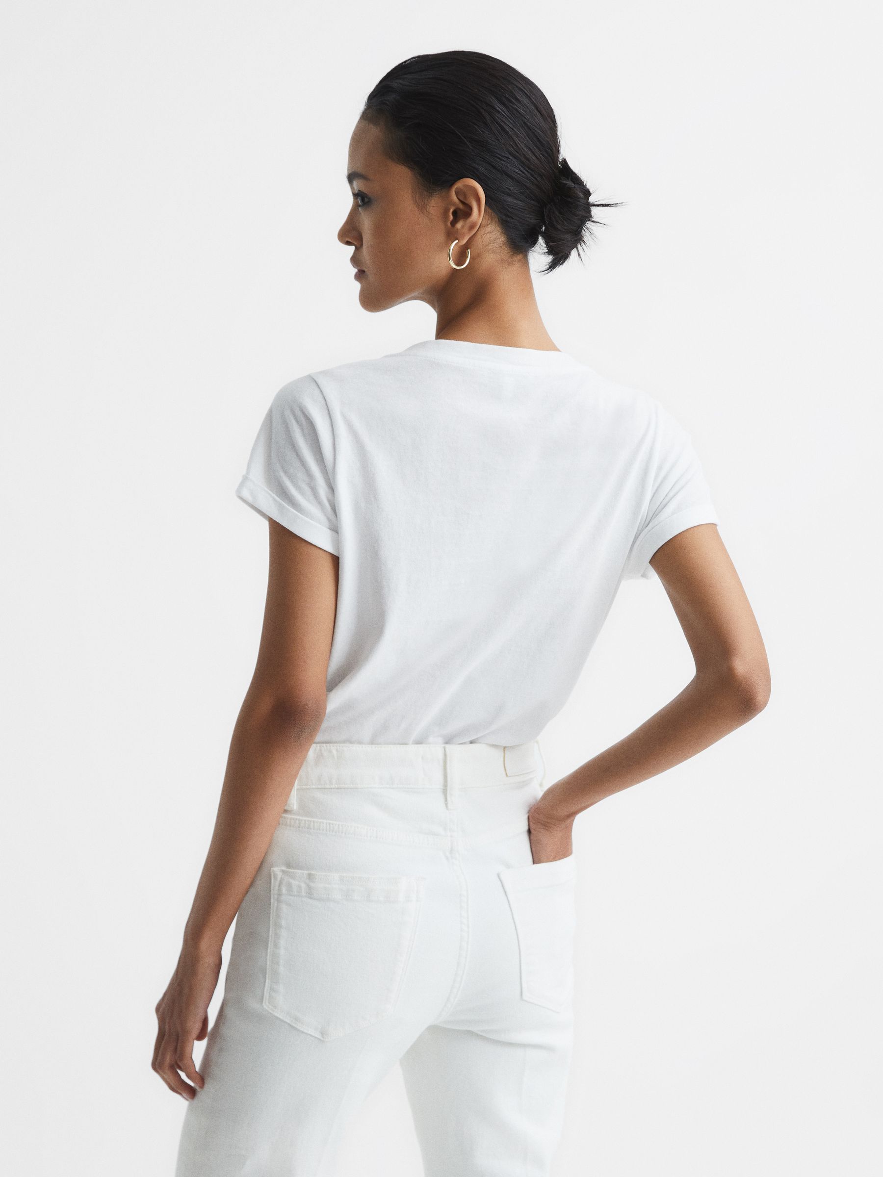 Cotton V-Neck T-Shirt in White - Image 5 of 5