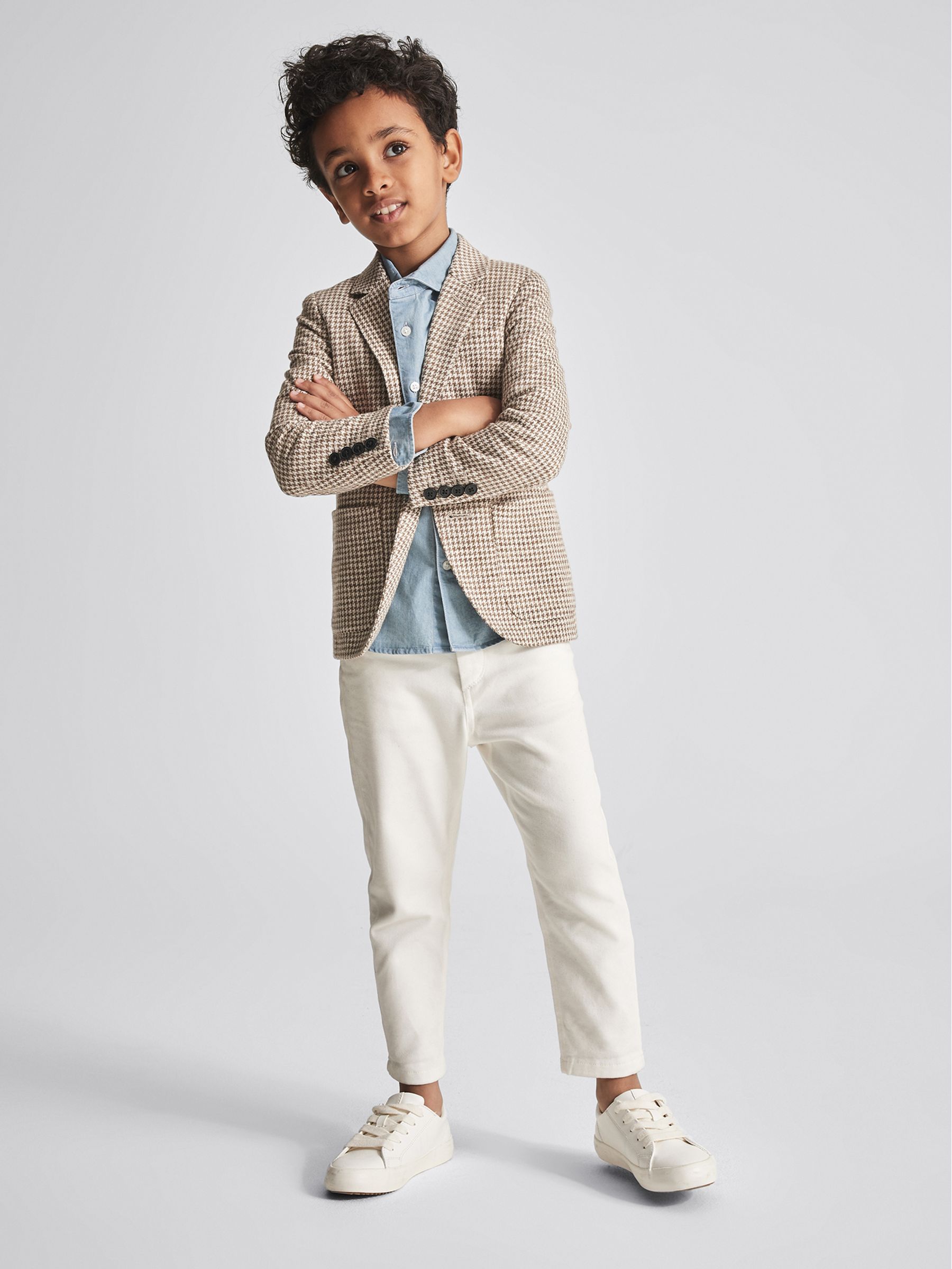 Single Breasted Puppytooth Blazer in Oatmeal - Image 1 of 6