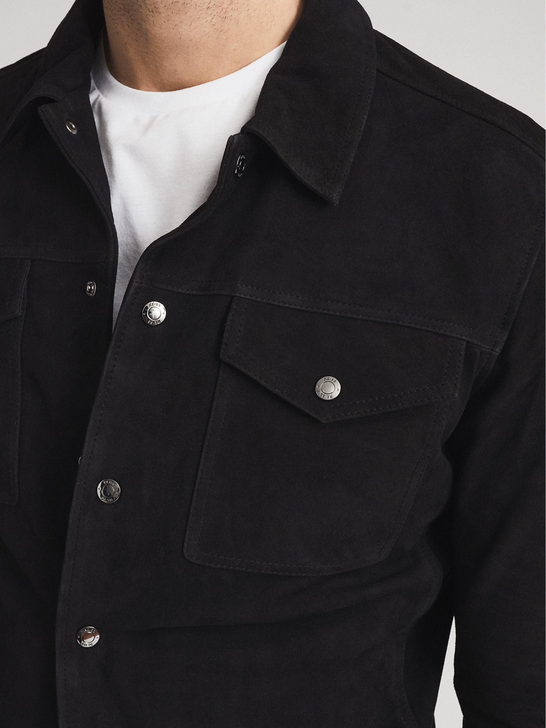 Suede Trucker Jacket in Washed Black - Image 3 of 5