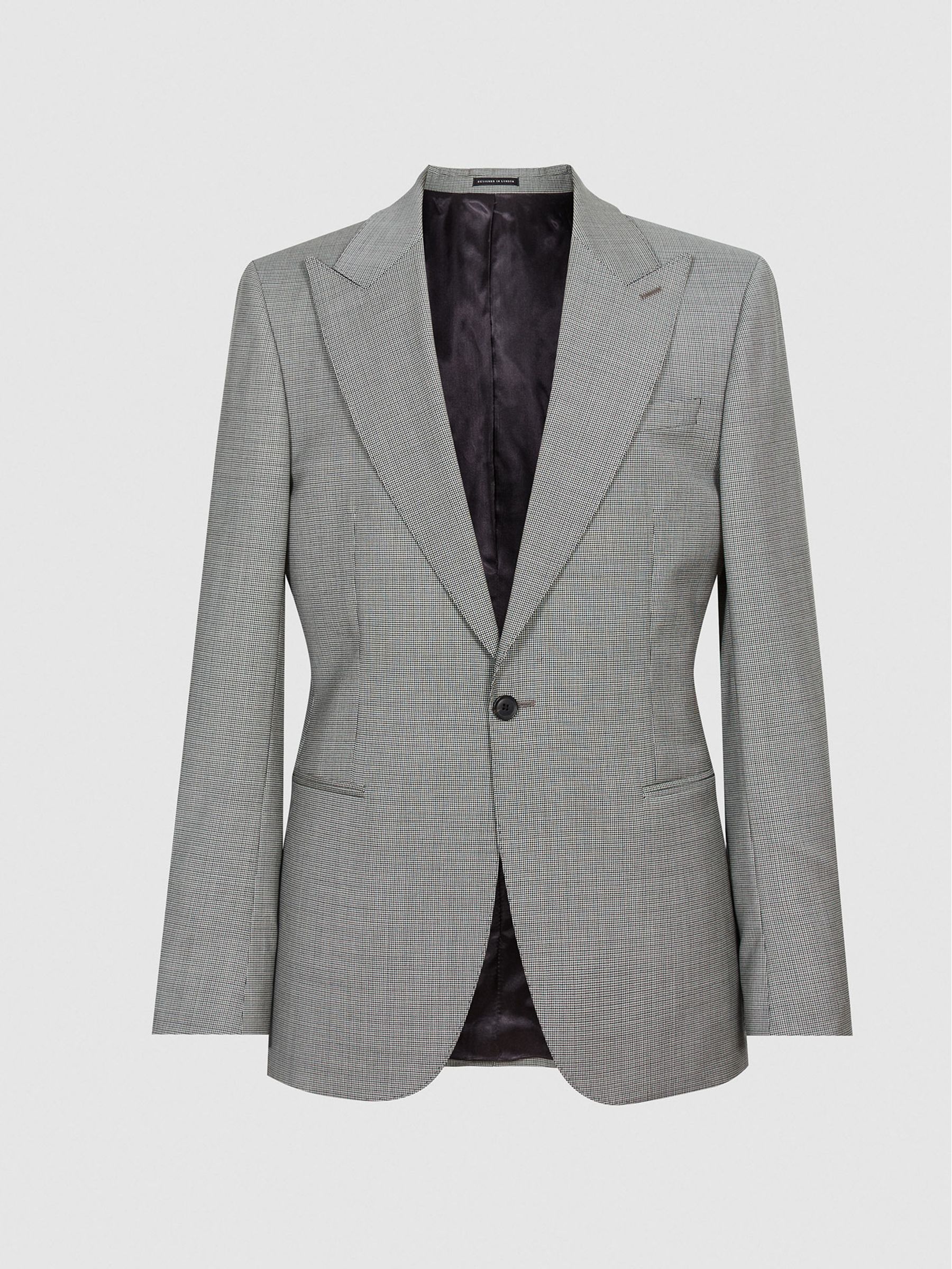 Wave Soft Grey Wool Puppytooth Check Slim Fit Blazer - Image 2 of 7