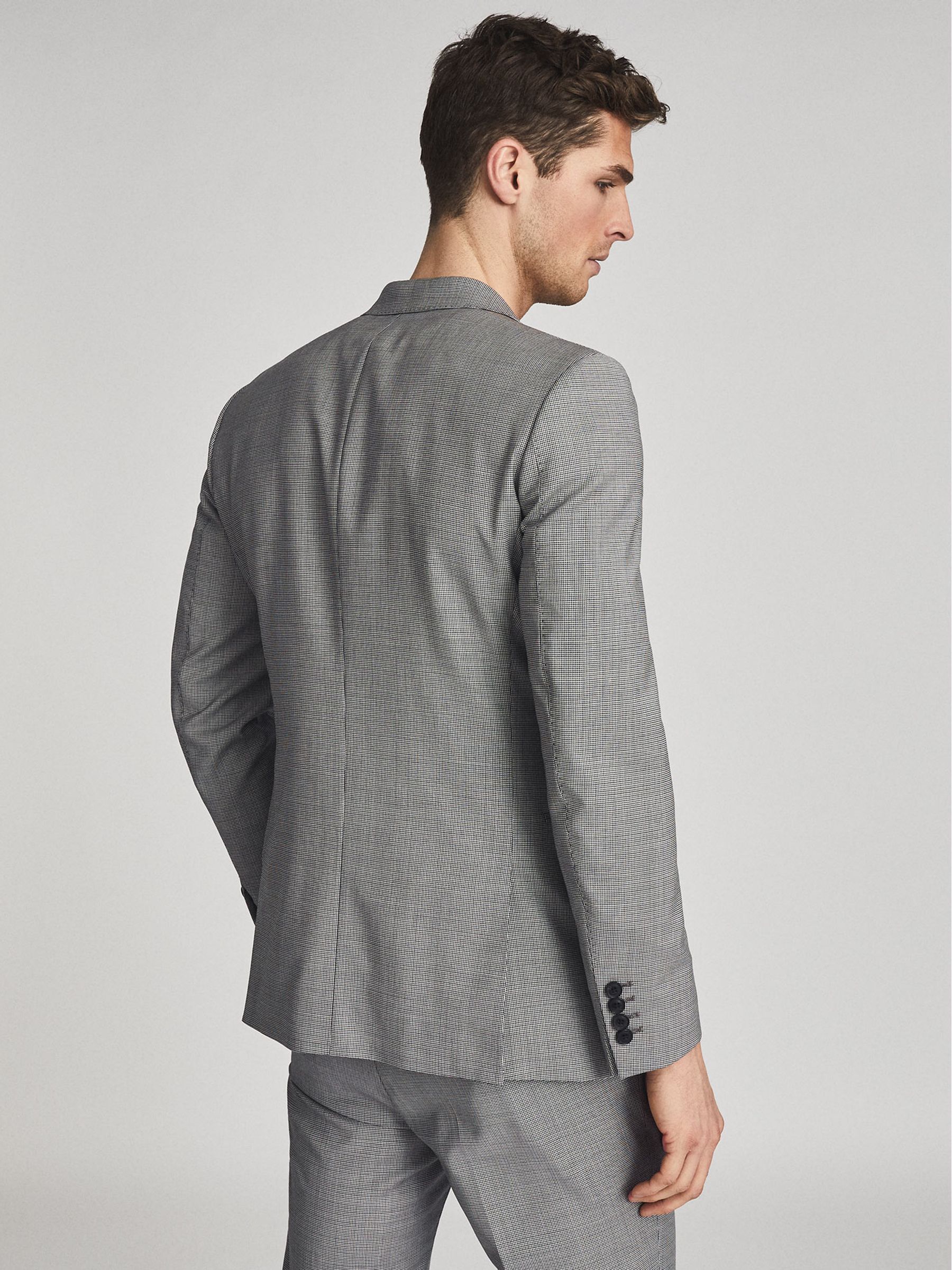 Wave Soft Grey Wool Puppytooth Check Slim Fit Blazer - Image 5 of 7