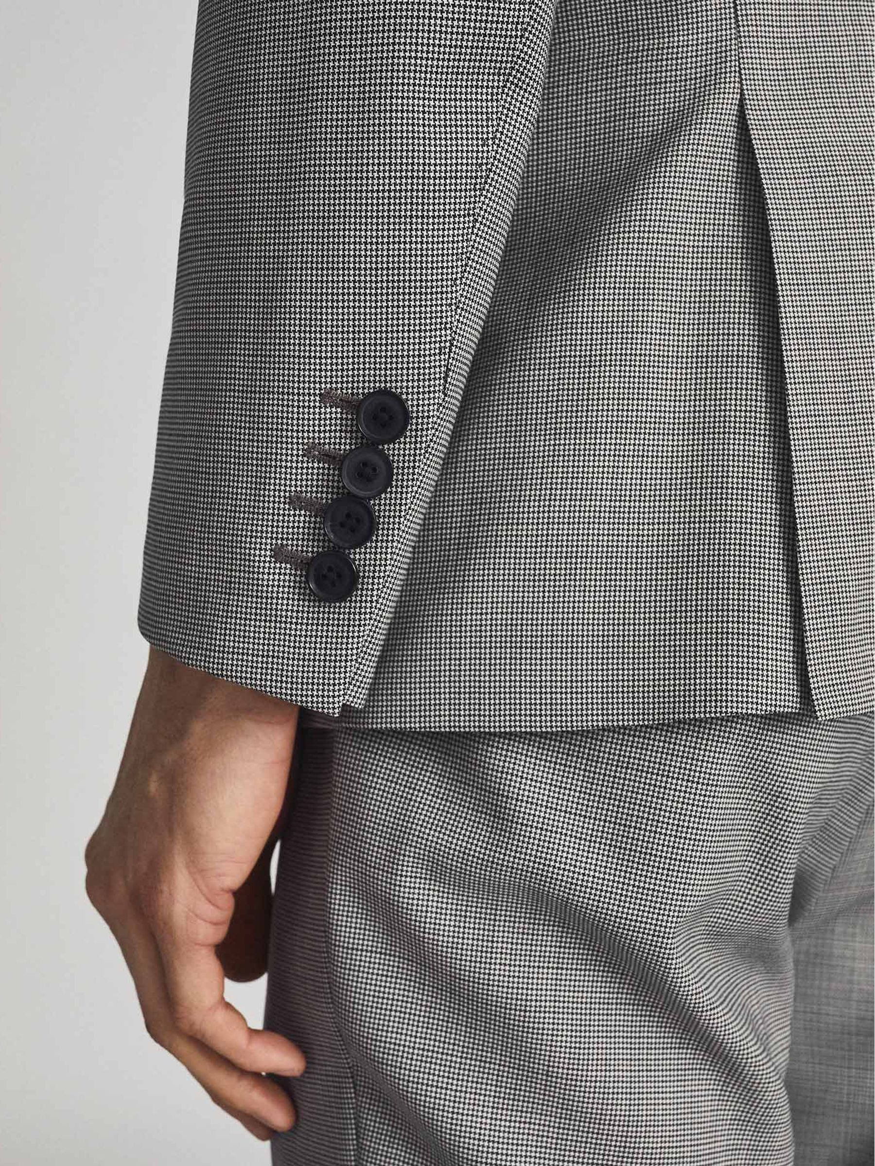 Wave Soft Grey Wool Puppytooth Check Slim Fit Blazer - Image 6 of 7