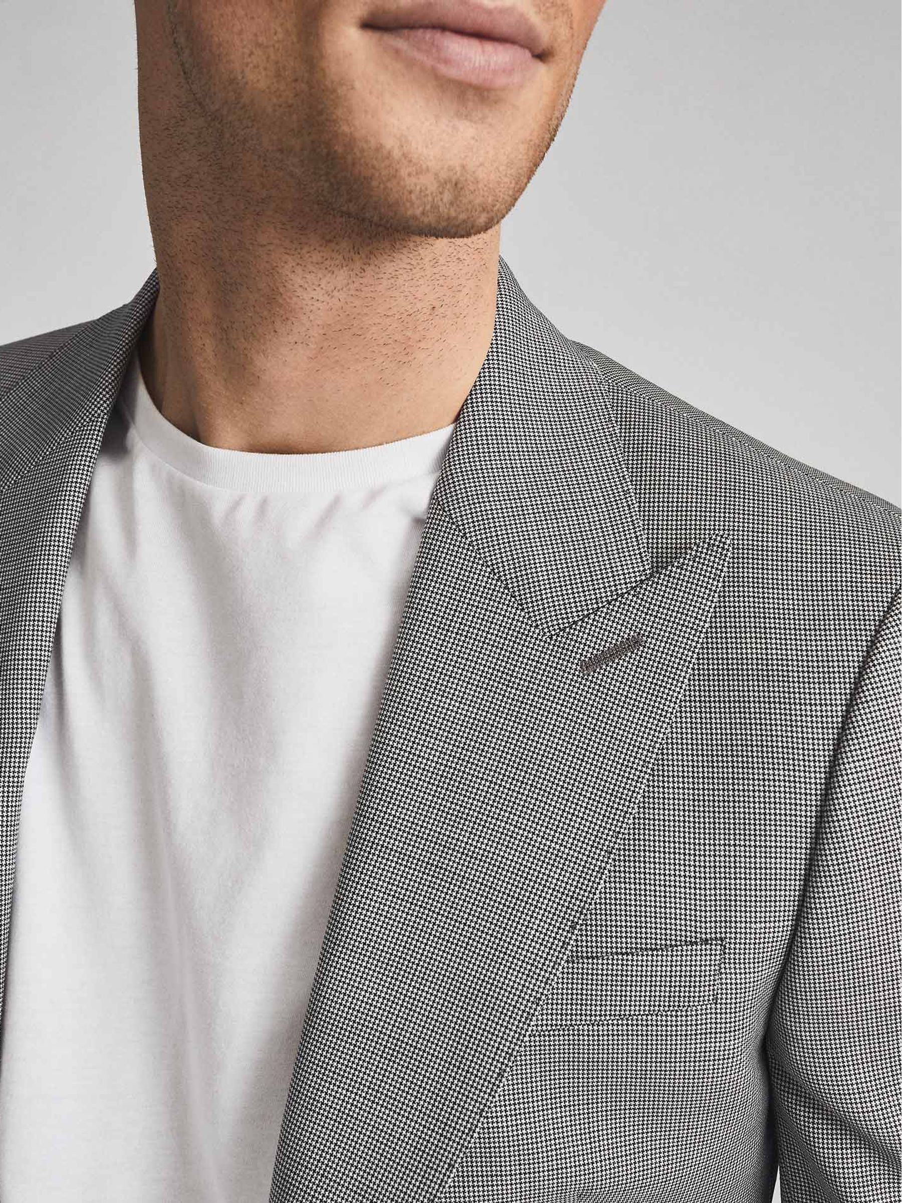 Wave Soft Grey Wool Puppytooth Check Slim Fit Blazer - Image 7 of 7