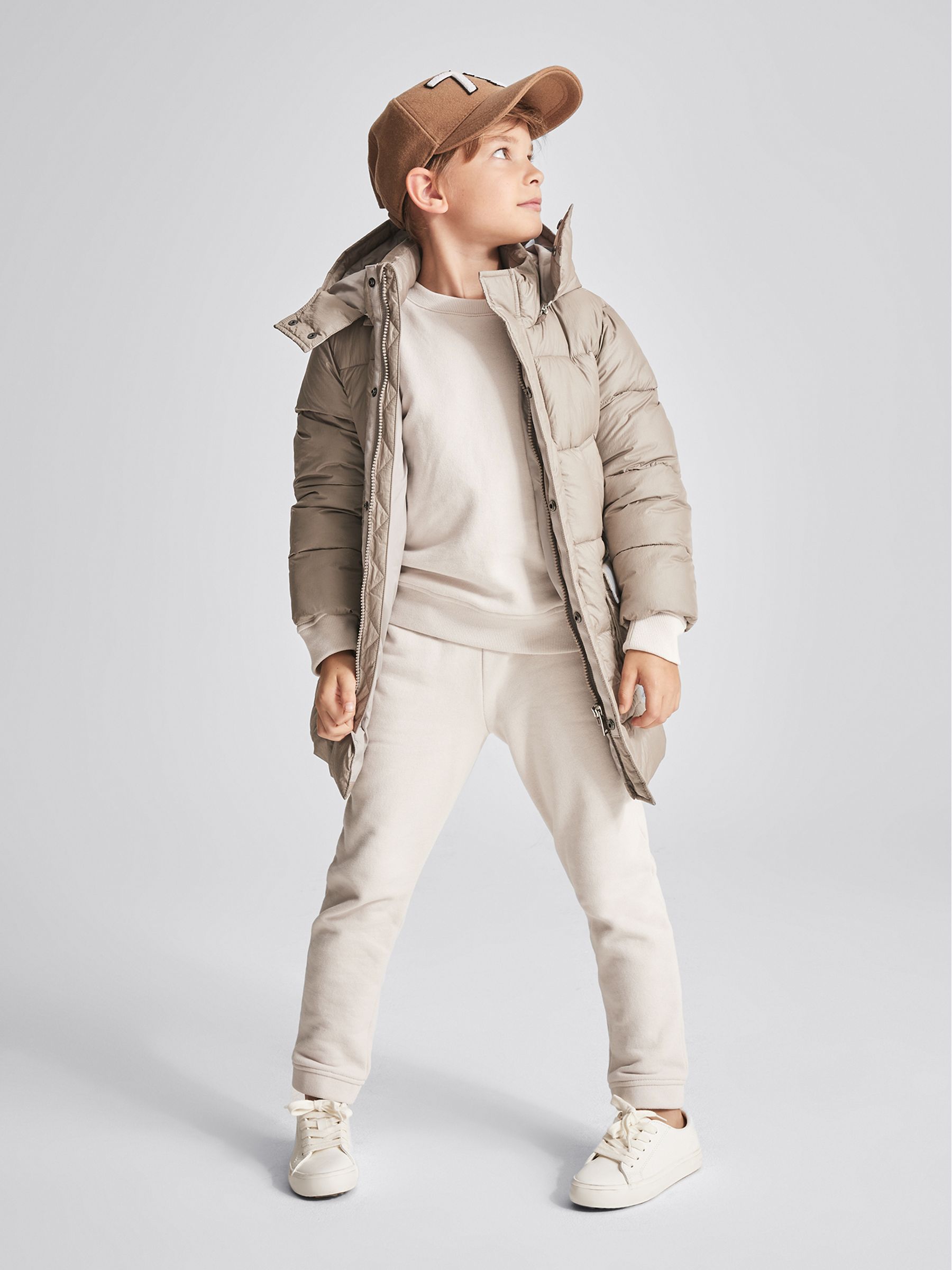 Hooded Puffer Jacket in Stone - Image 1 of 6