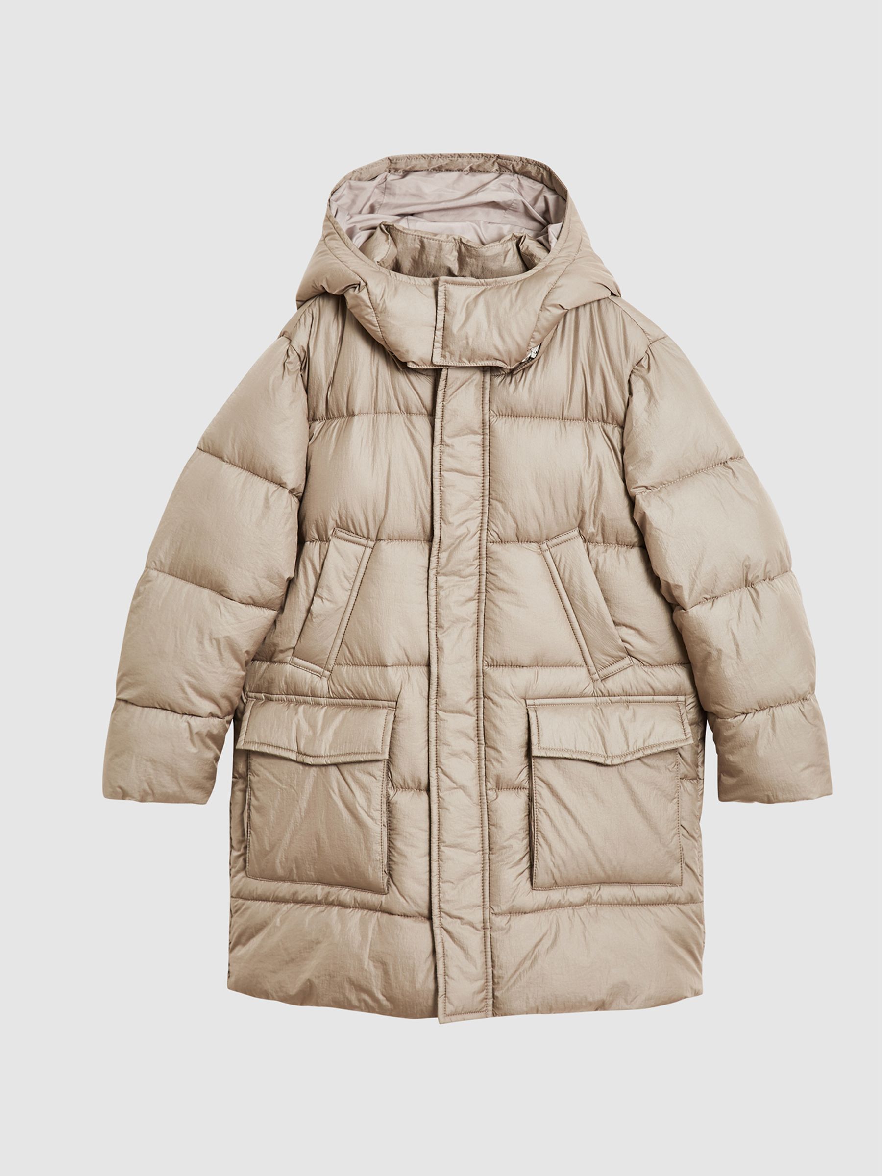 Hooded Puffer Jacket in Stone - Image 2 of 6
