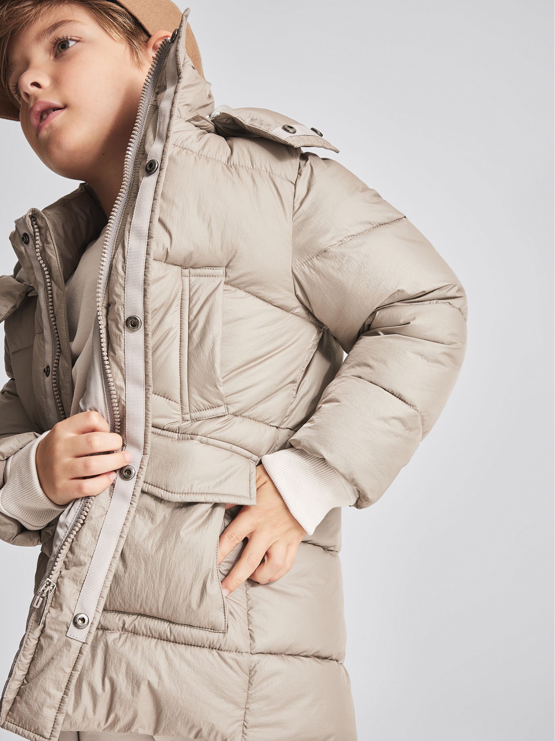 Hooded Puffer Jacket in Stone - Image 4 of 6