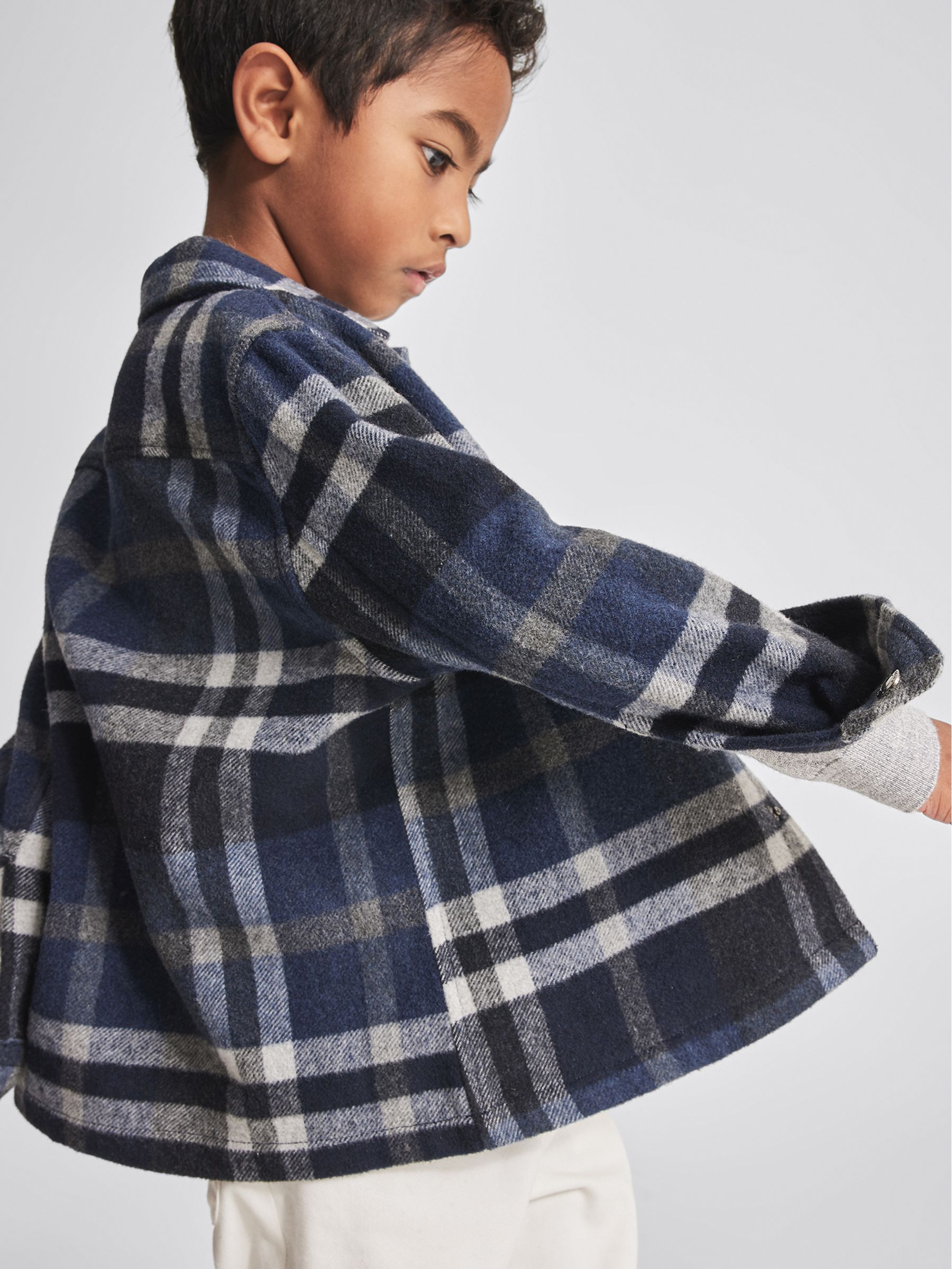 Checked Overshirt in Navy Check - Image 5 of 7