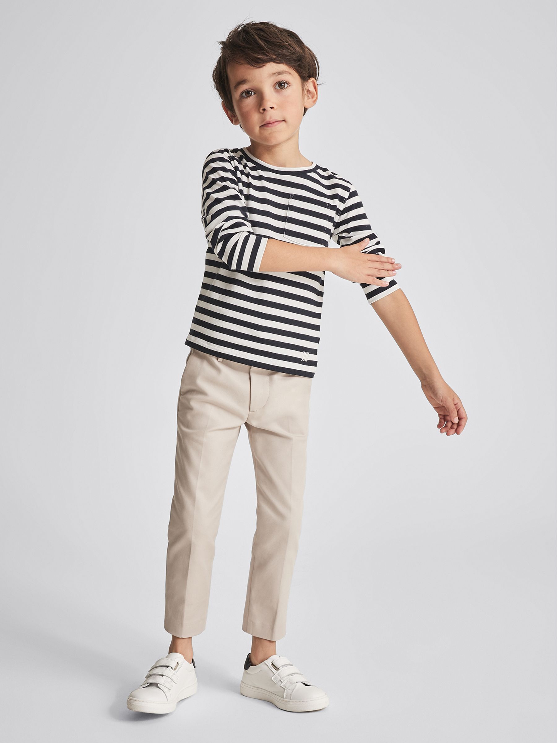 Striped Long Sleeve T Shirt in White/Navy - Image 1 of 6