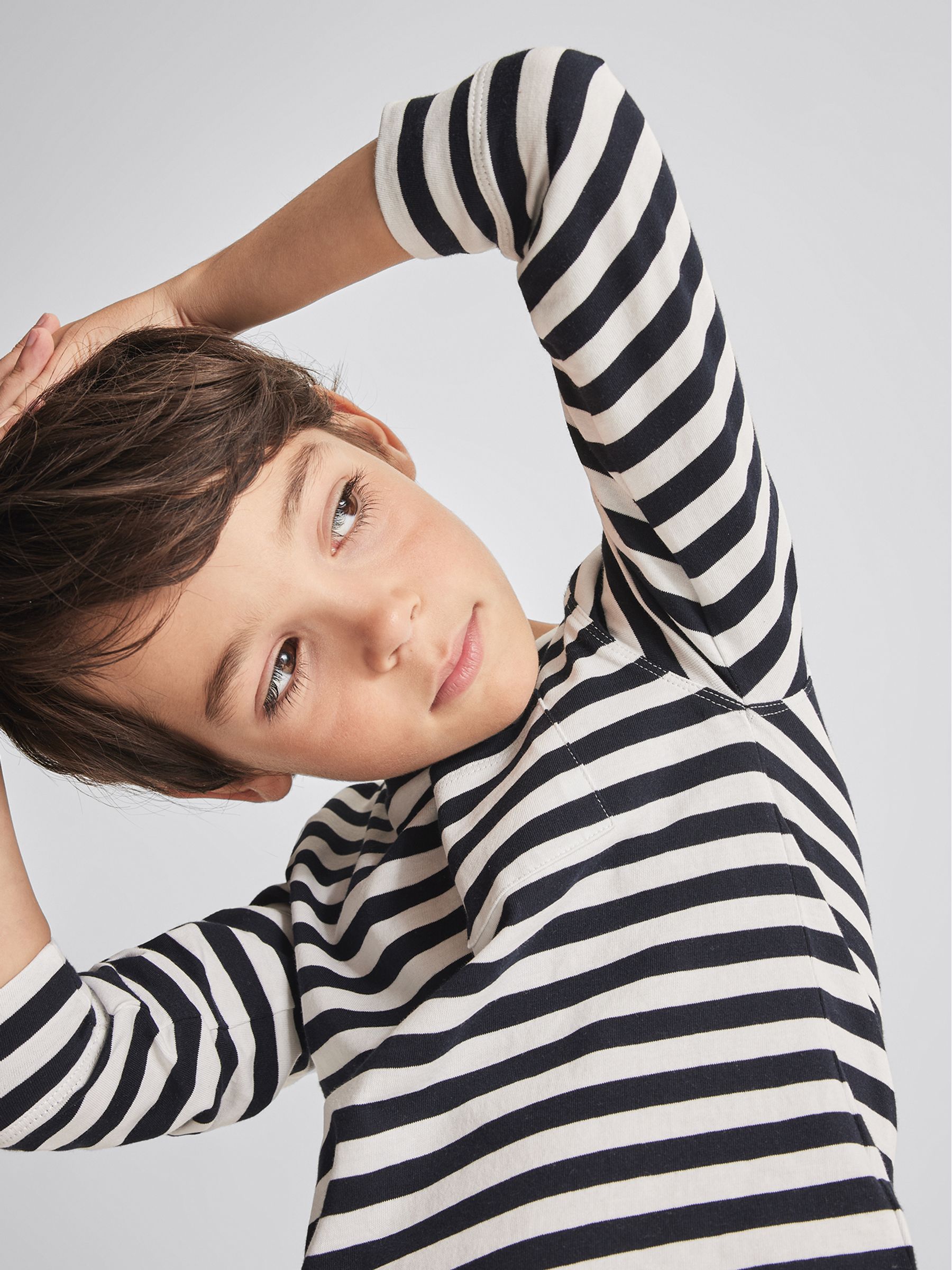 Striped Long Sleeve T Shirt in White/Navy - Image 3 of 6