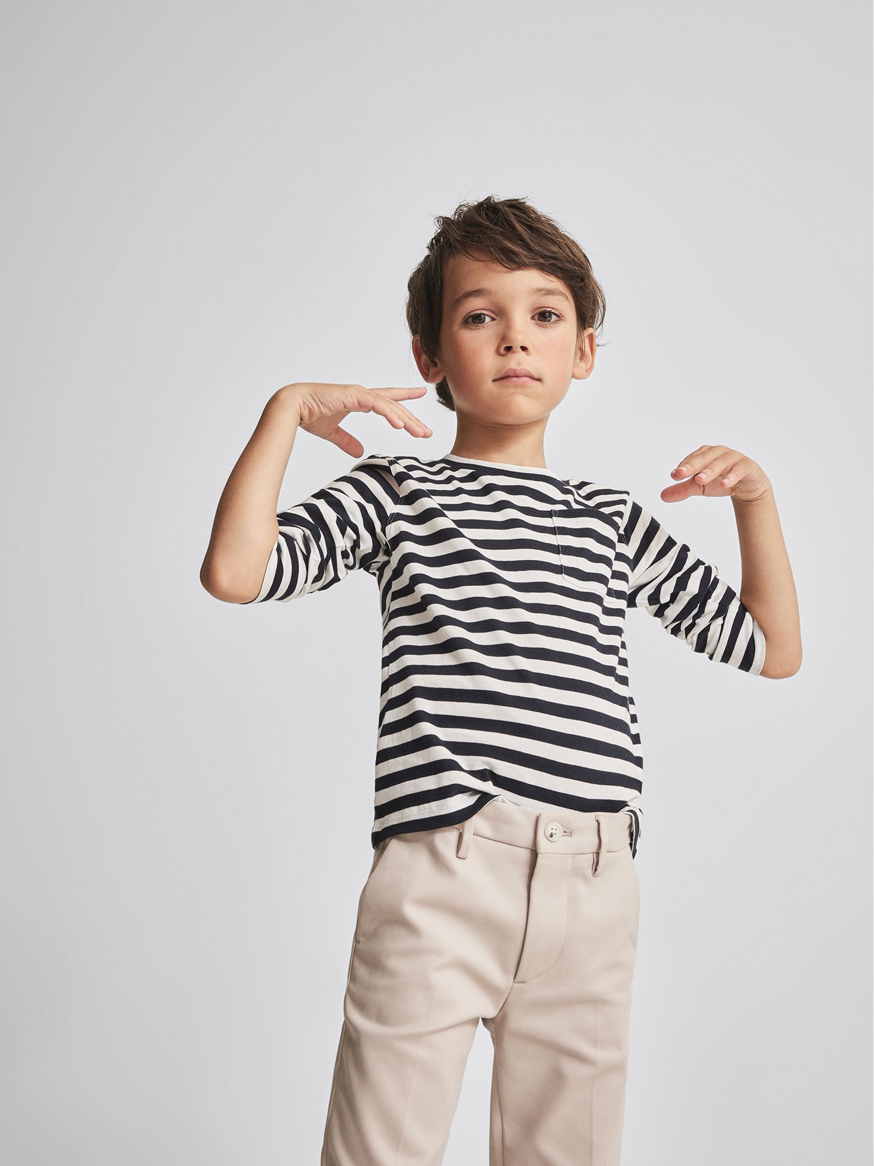 Striped Long Sleeve T Shirt in White/Navy - Image 4 of 6