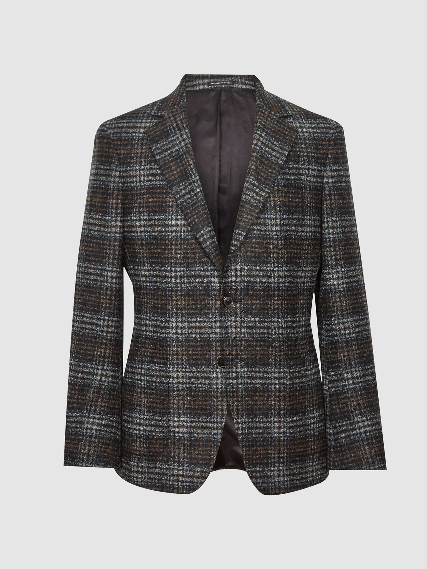 Wool Blend Checked Slim Fit Blazer in Charcoal Grey - Image 2 of 6