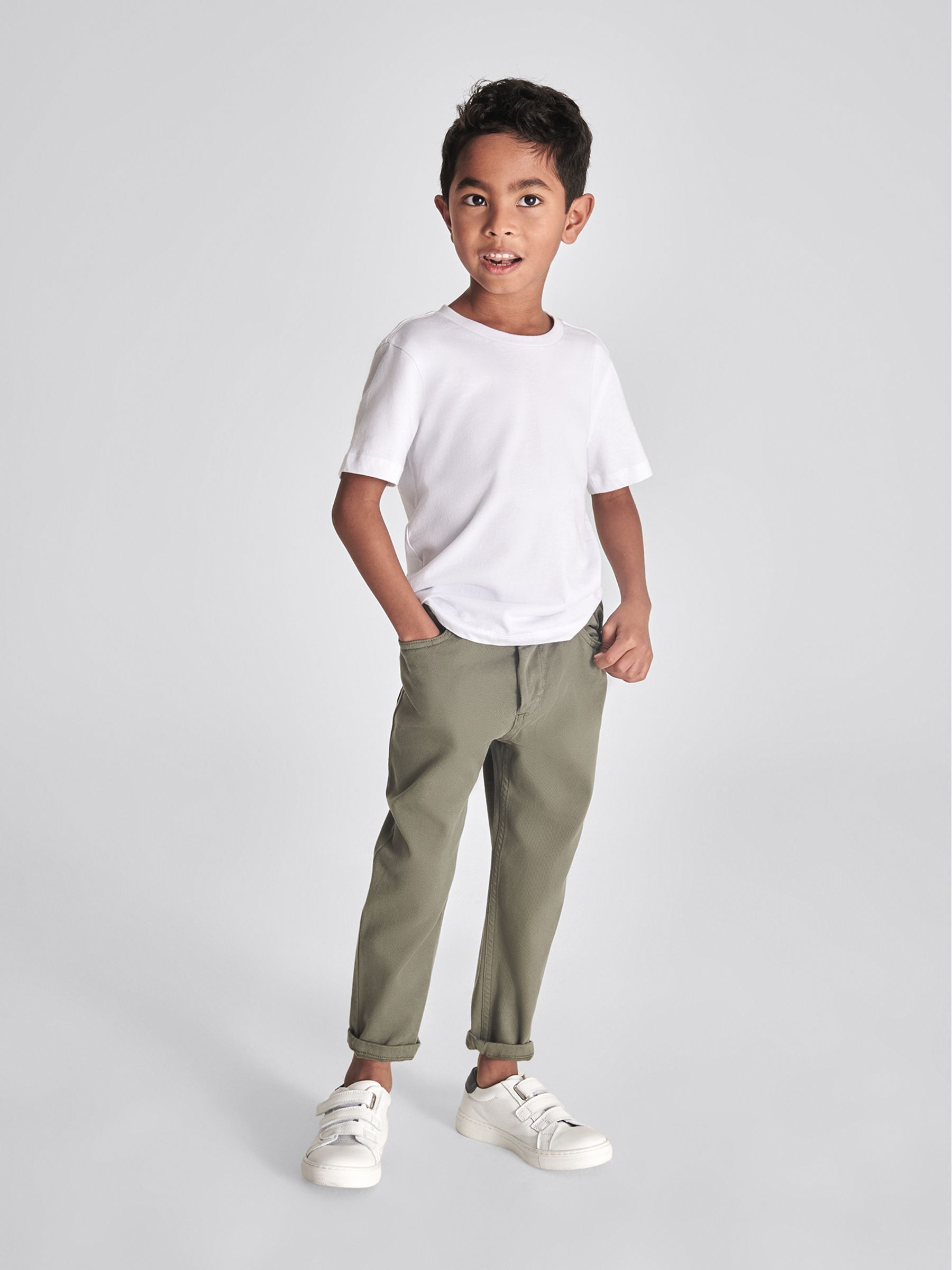 3-9 yrs Cotton Crew Neck T-Shirt in White - Image 1 of 6 3-9 yrs Cotton Crew Neck T-Shirt in White - Image 1 of 6