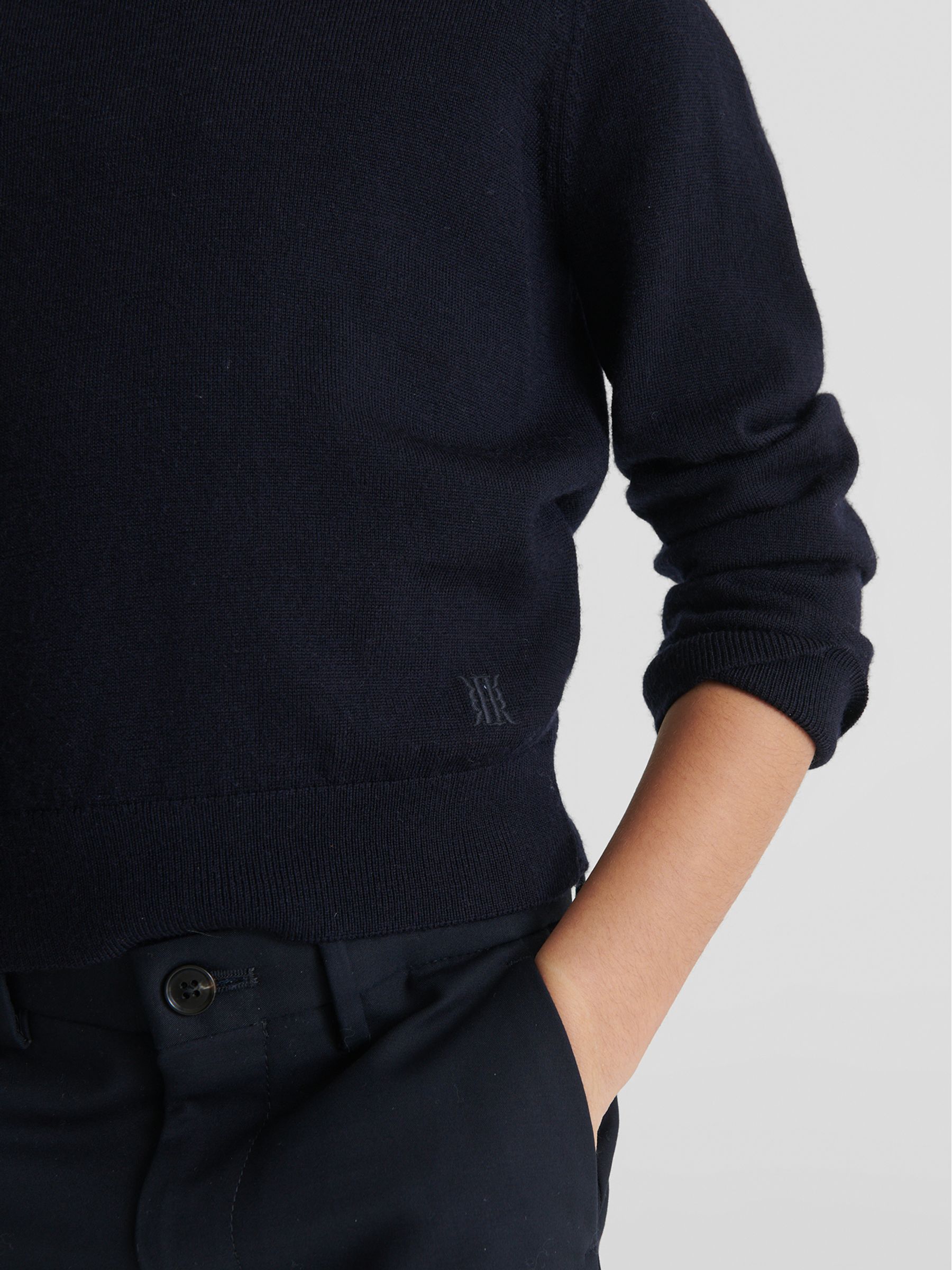 Crew Neck Knitted Jumper in Navy - Image 6 of 7