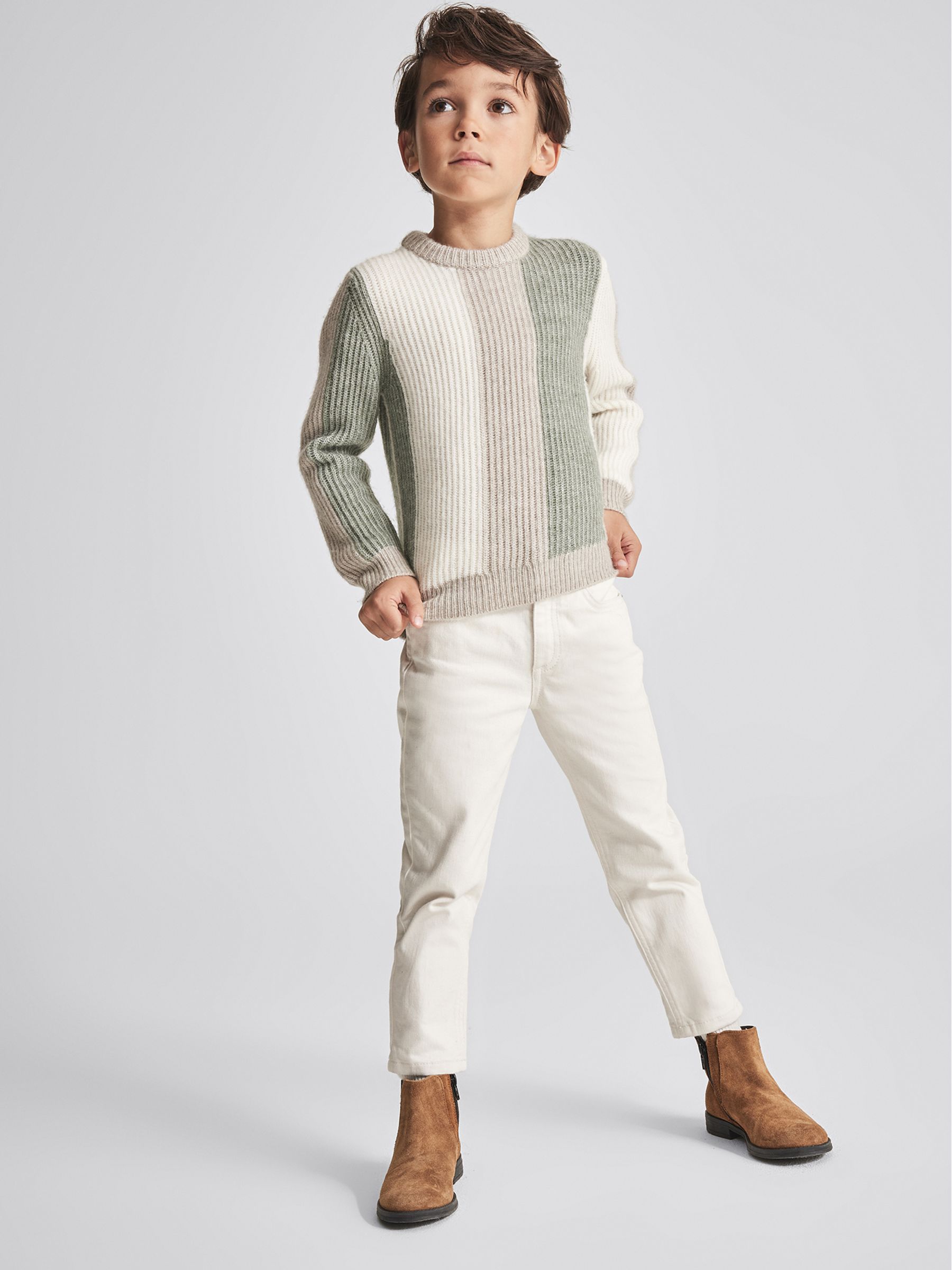Colour Block Rib Knit Jumper in Sage - Image 1 of 6