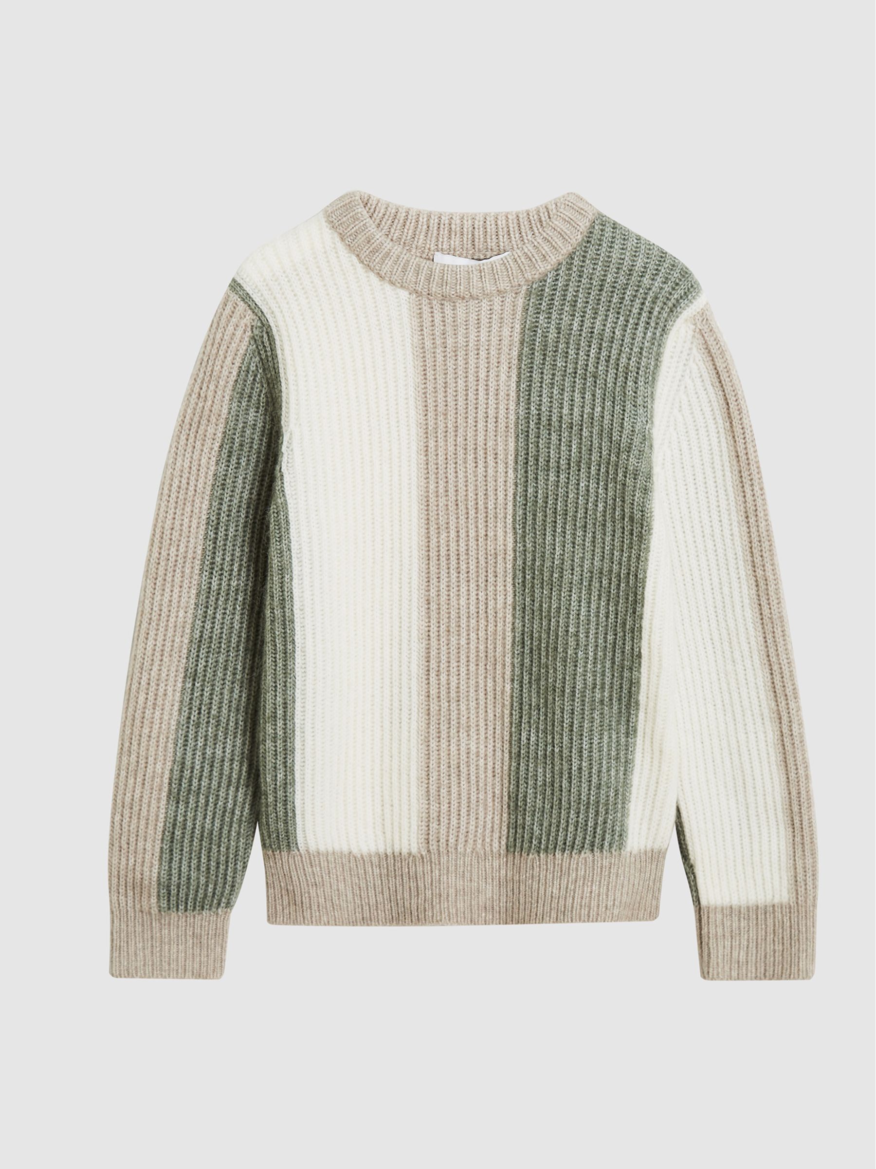 Colour Block Rib Knit Jumper in Sage - Image 2 of 6 Colour Block Rib Knit Jumper in Sage - Image 2 of 6